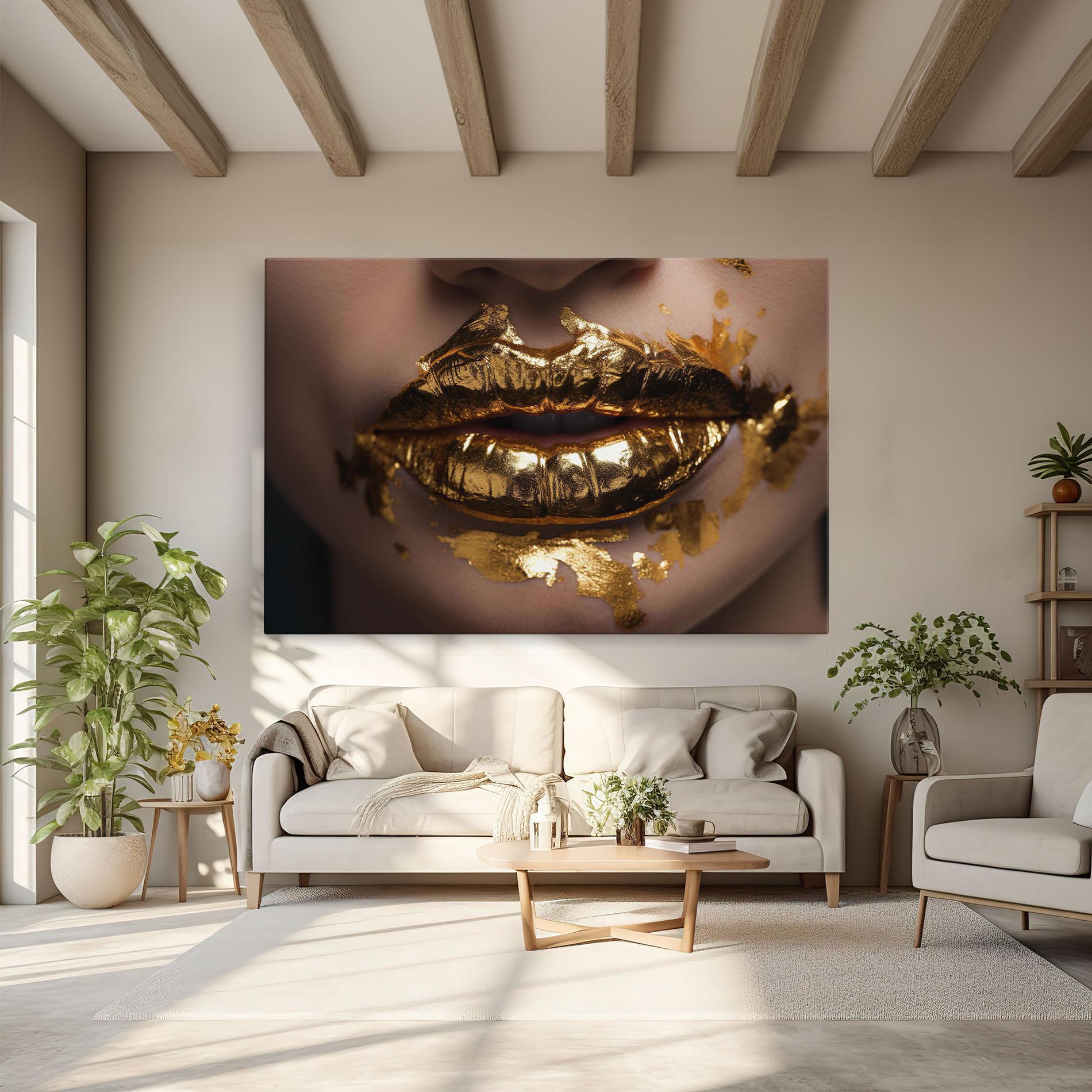 Leinwandbild Close Gold Lips mockup 6