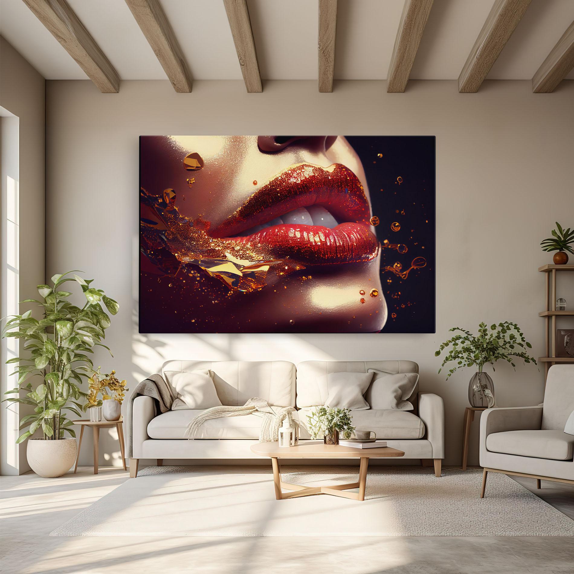 Leinwandbild Gold Glitter Lips mockup 6
