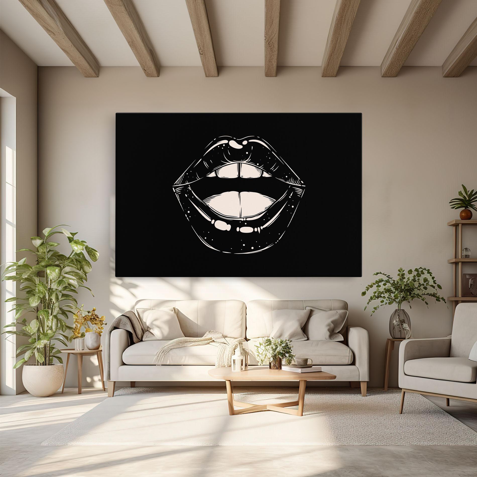 Leinwandbild Lips On Black mockup 6