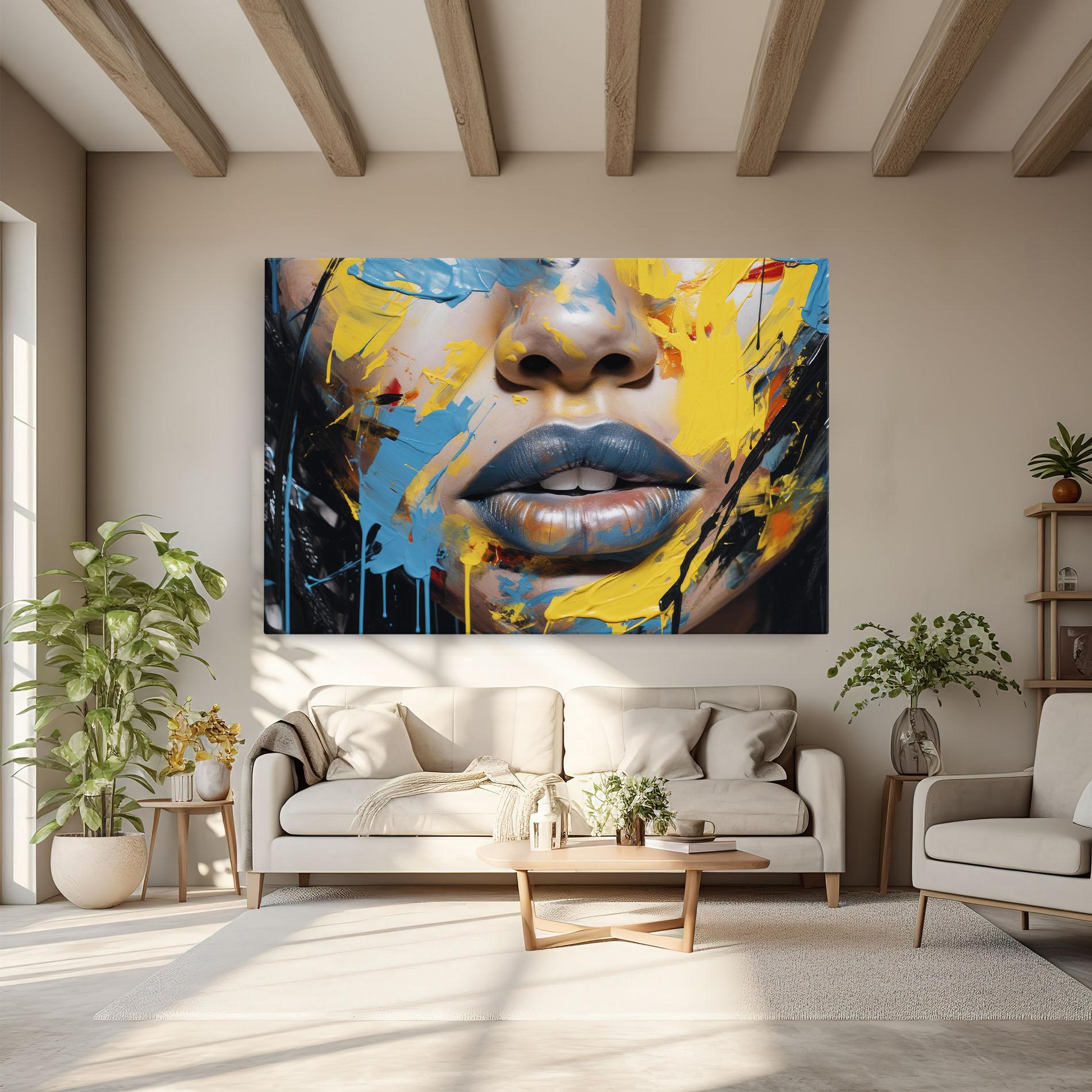Leinwandbild Yellow Blue Lips Art mockup 6