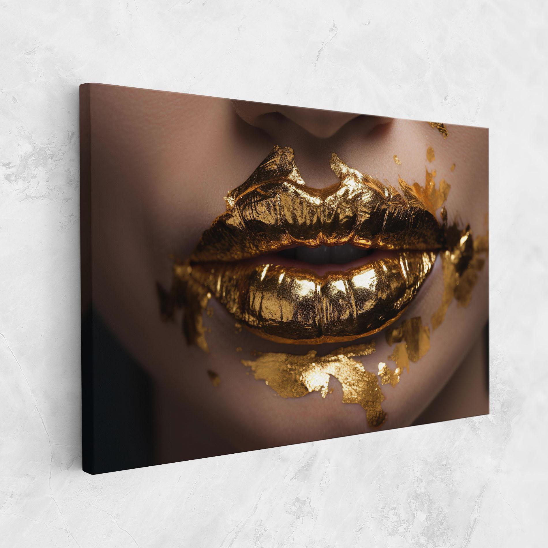 Leinwandbild Close Gold Lips mockup 1