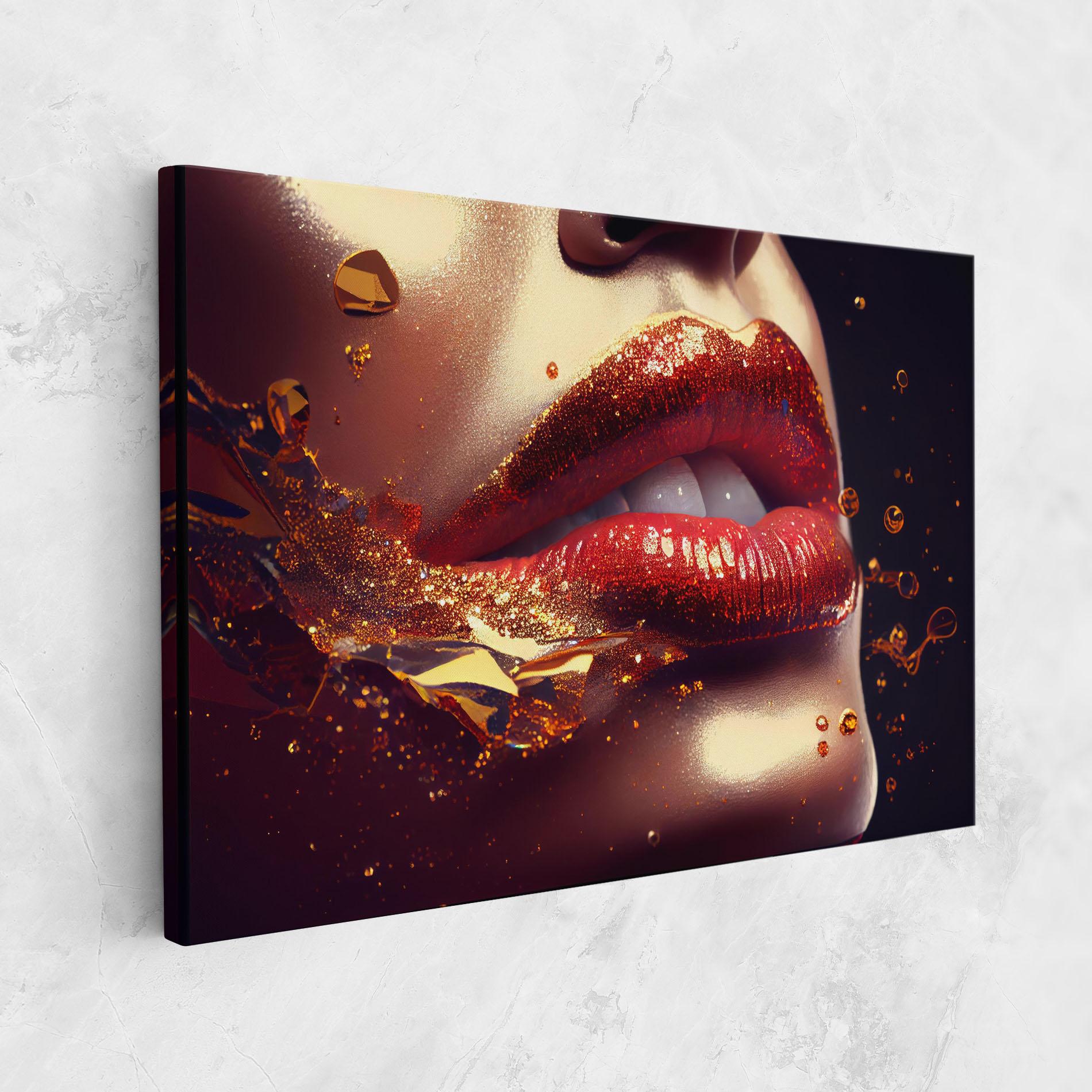 Leinwandbild Gold Glitter Lips mockup 1