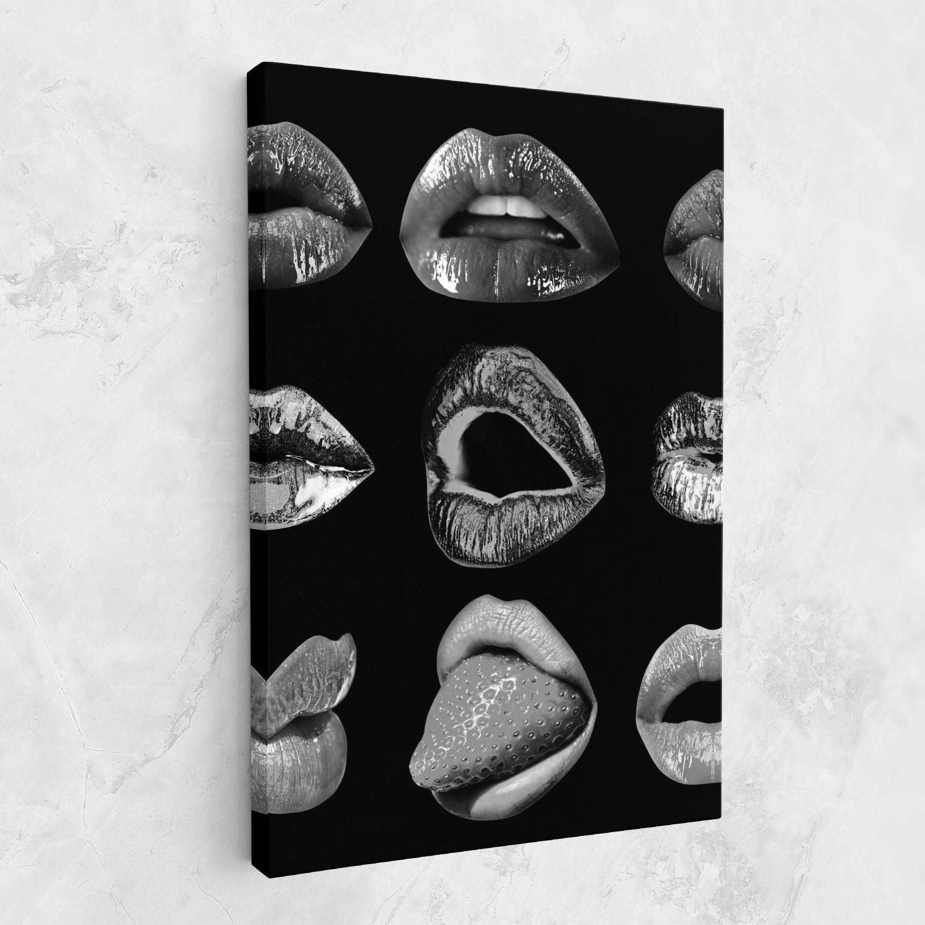 Leinwandbild Grey Lips Collage mockup 1
