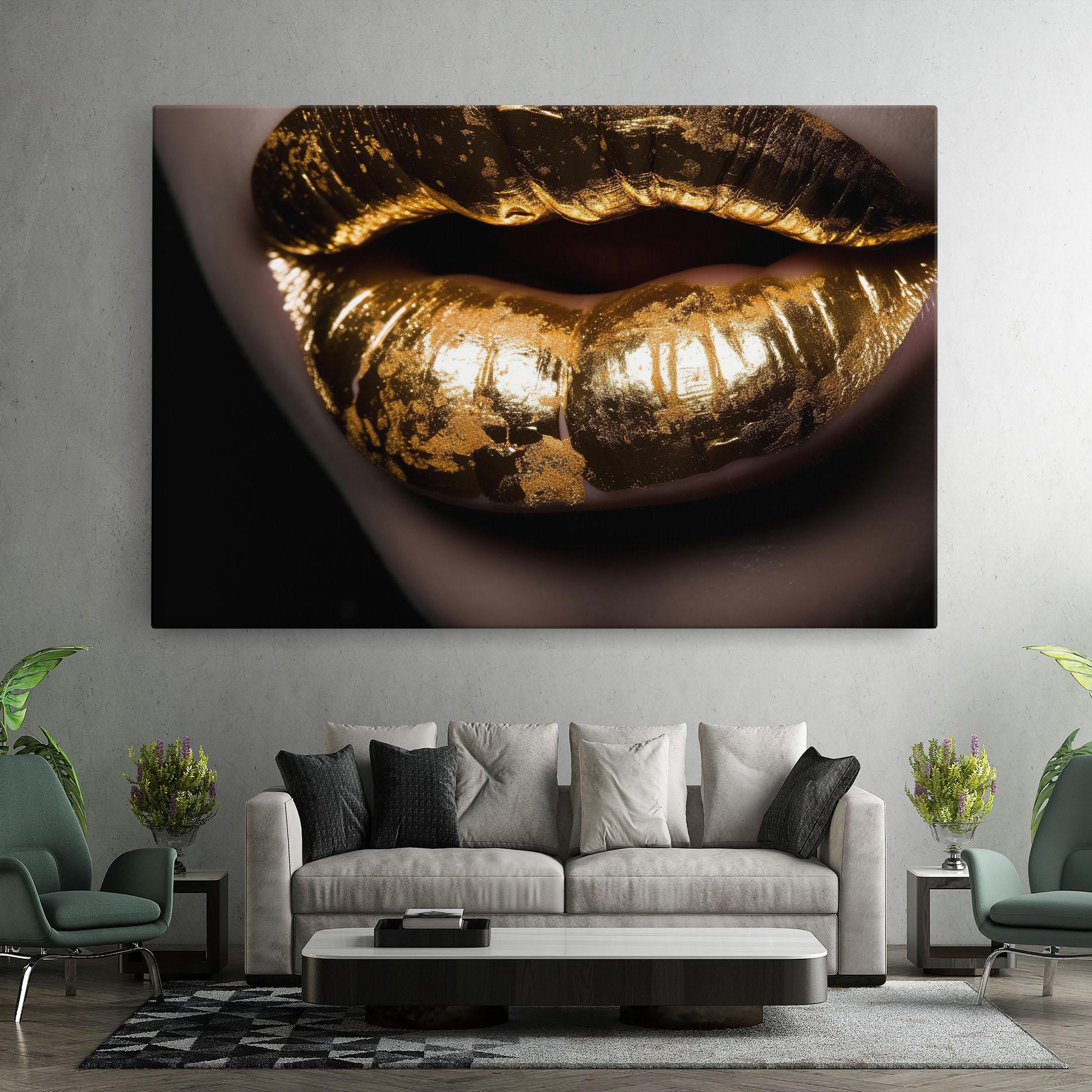 Leinwandbild Big Gold Lips mockup 7