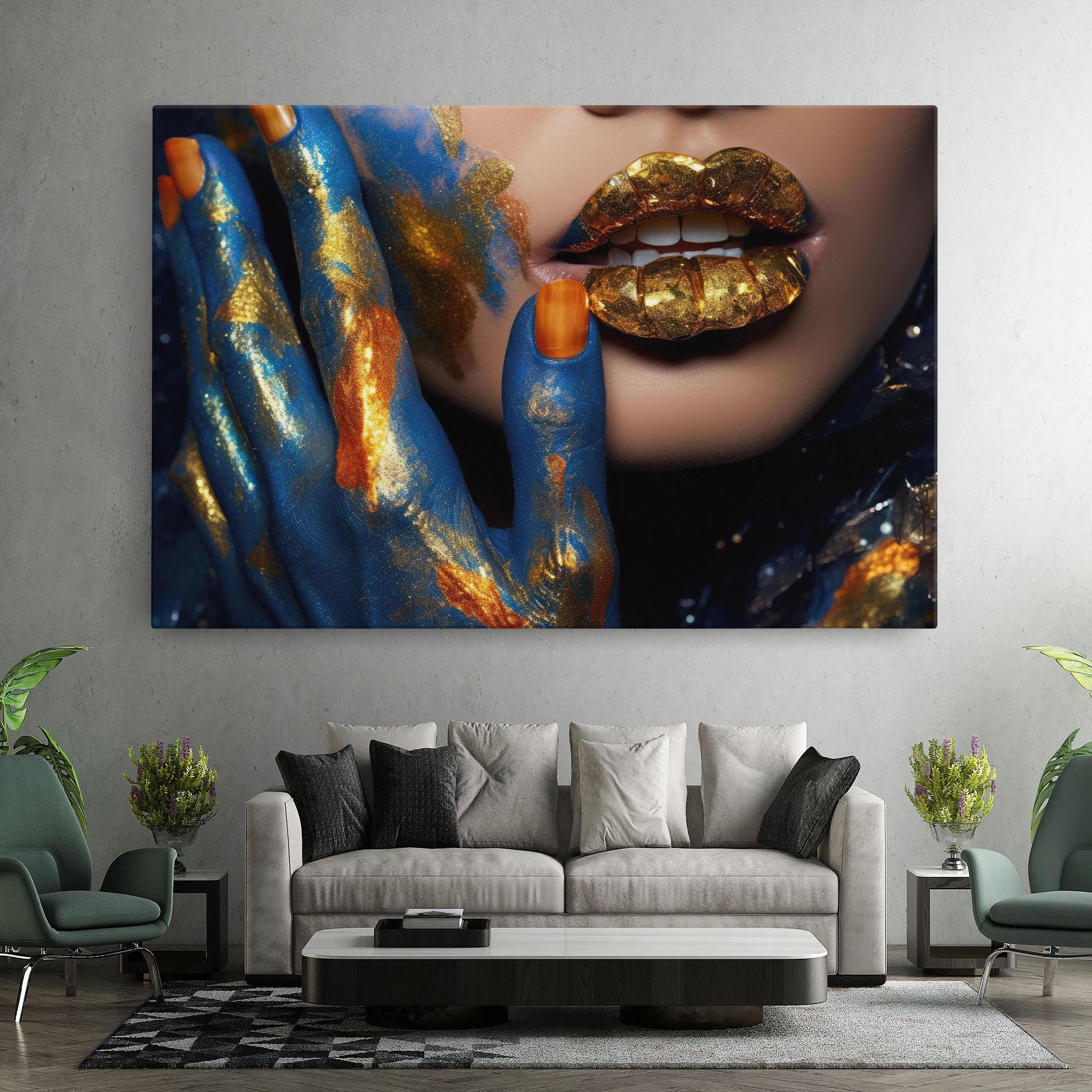 Leinwandbild Blue Hand Lips mockup 7