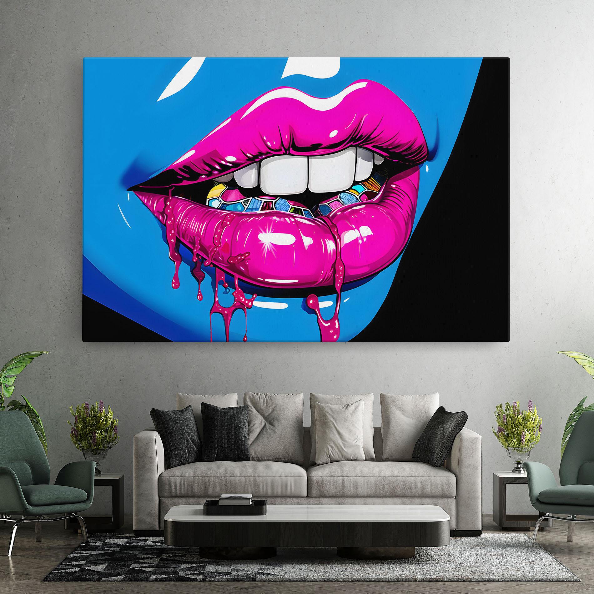 Leinwandbild Blue Pink Lips Art mockup 7