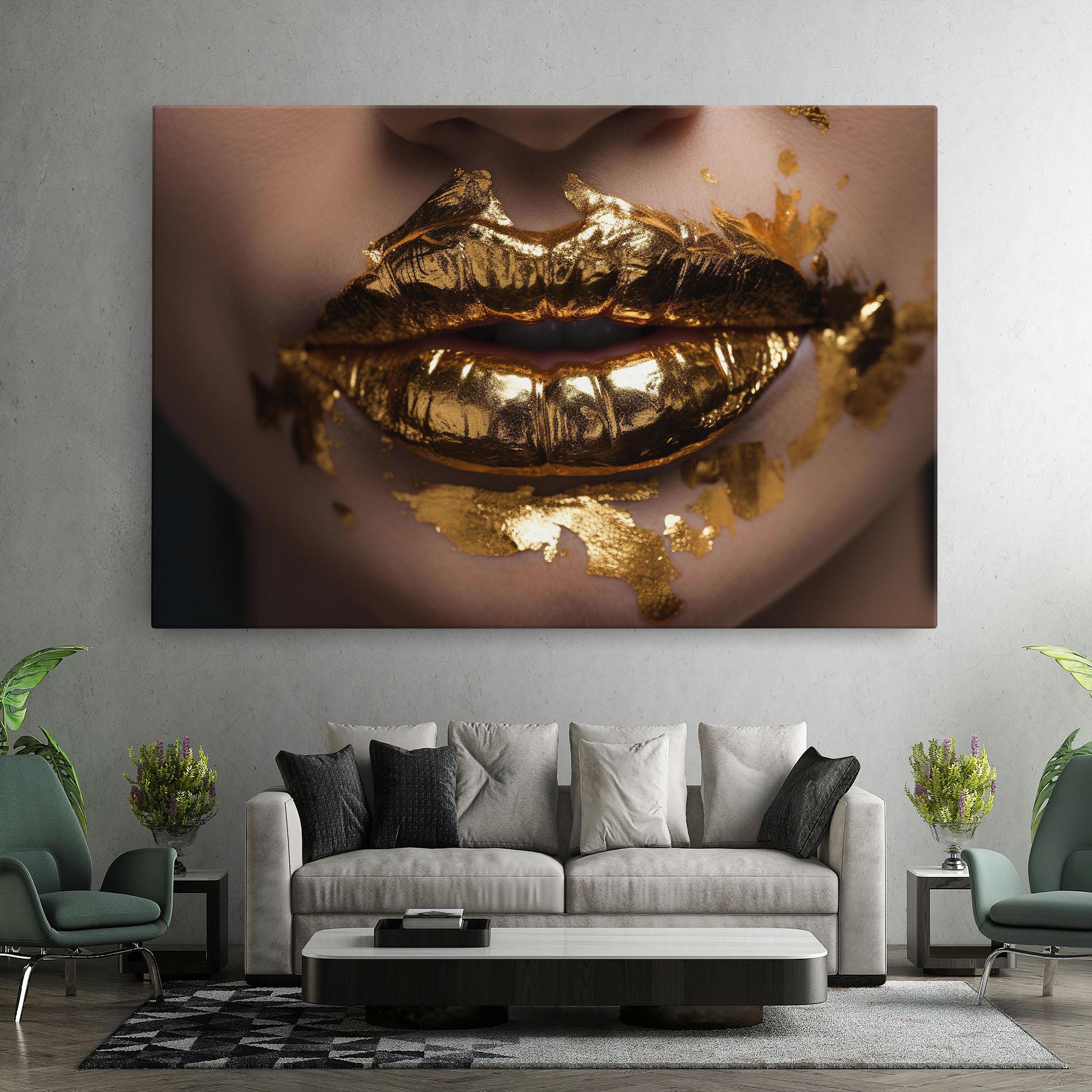 Leinwandbild Close Gold Lips mockup 7