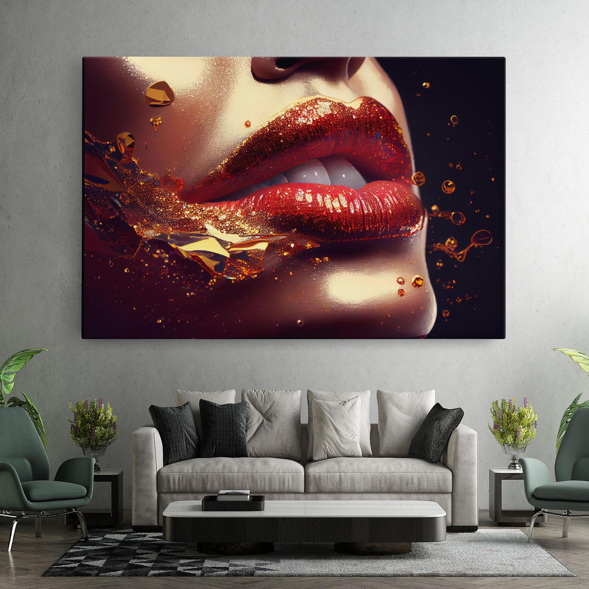 Leinwandbild Gold Glitter Lips mockup 7