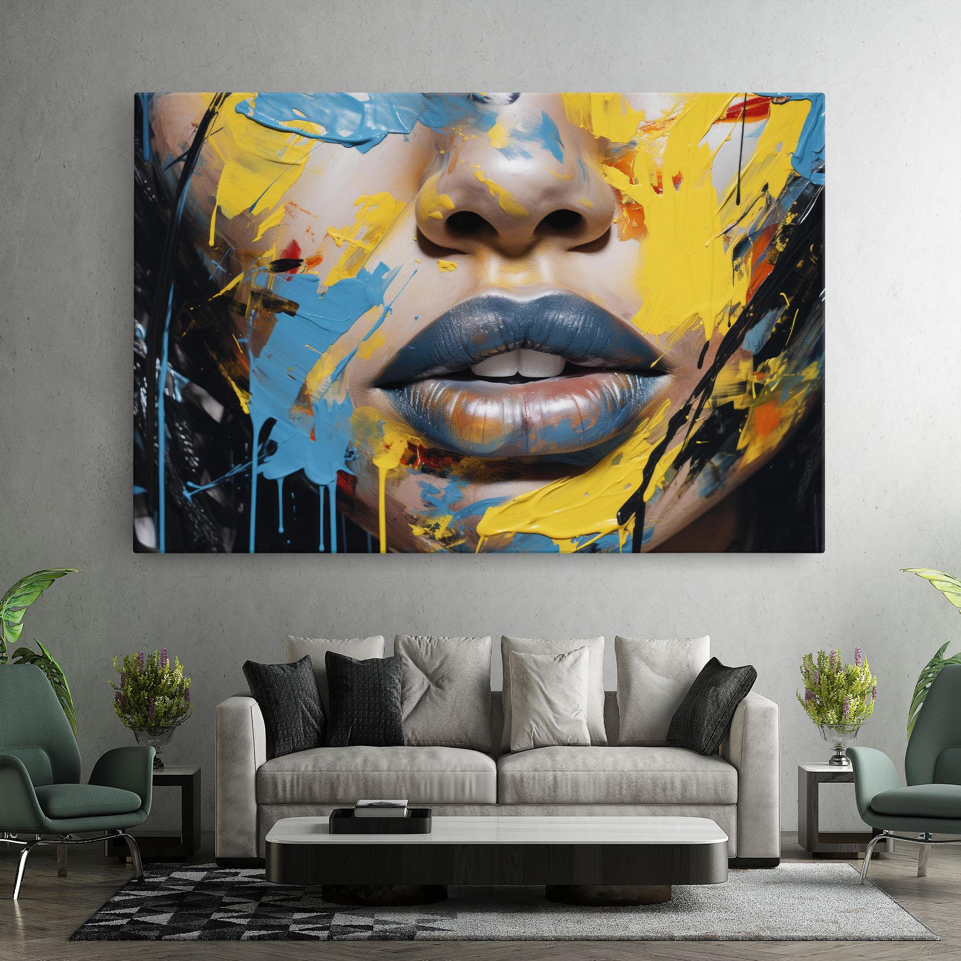 Leinwandbild Yellow Blue Lips Art mockup 7