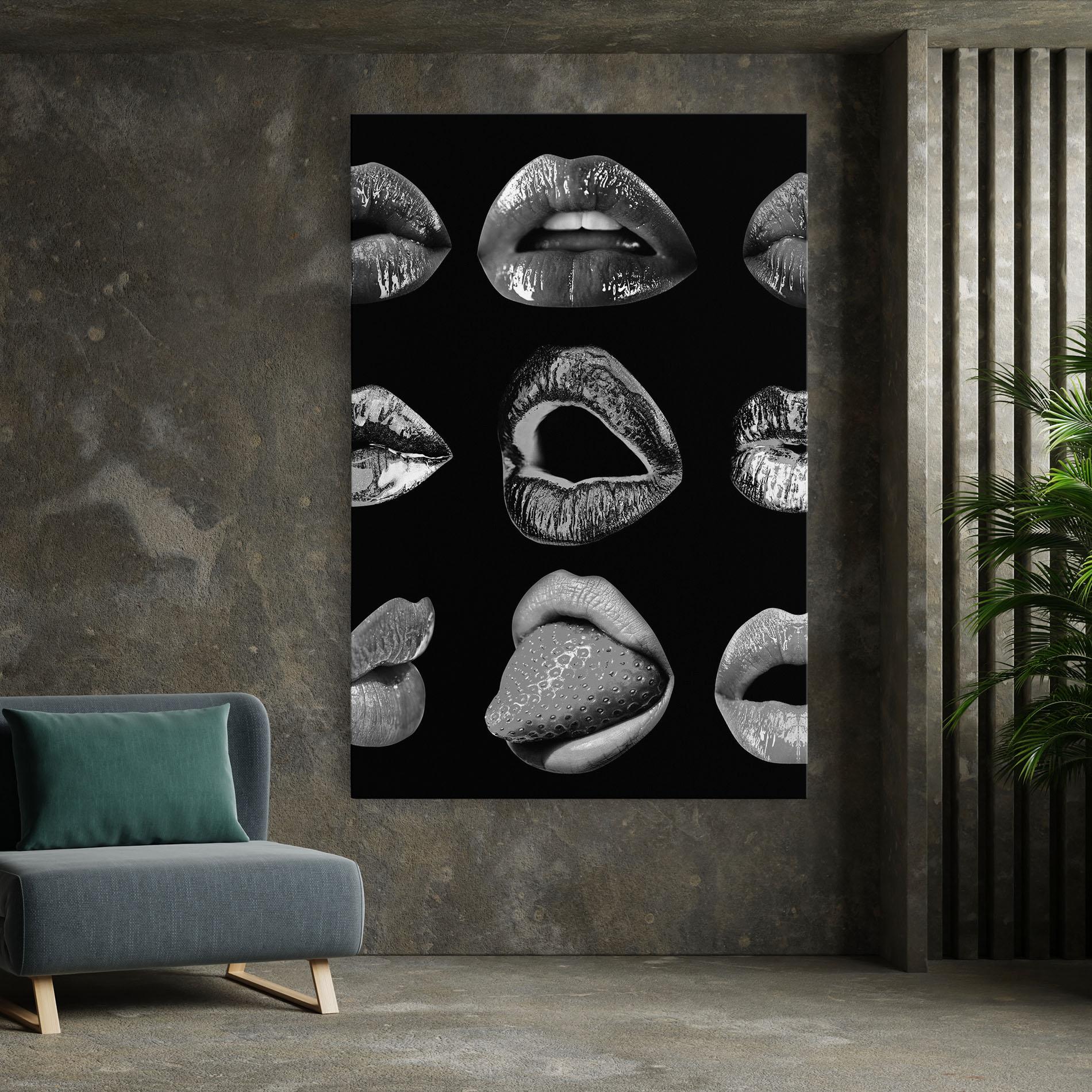 Leinwandbild Grey Lips Collage mockup 7