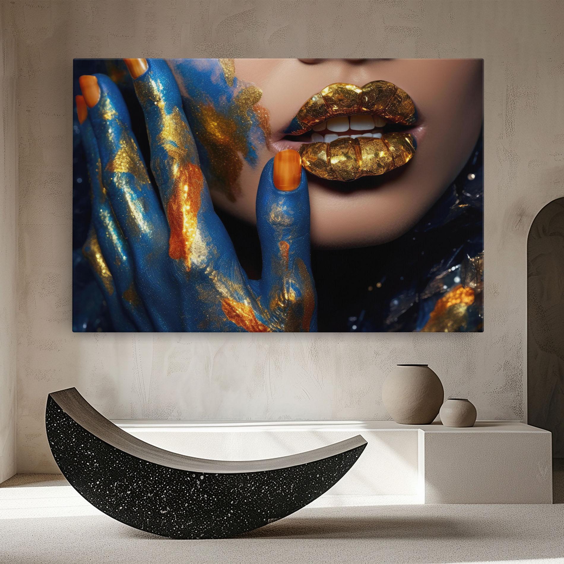 Leinwandbild Blue Hand Lips mockup 8