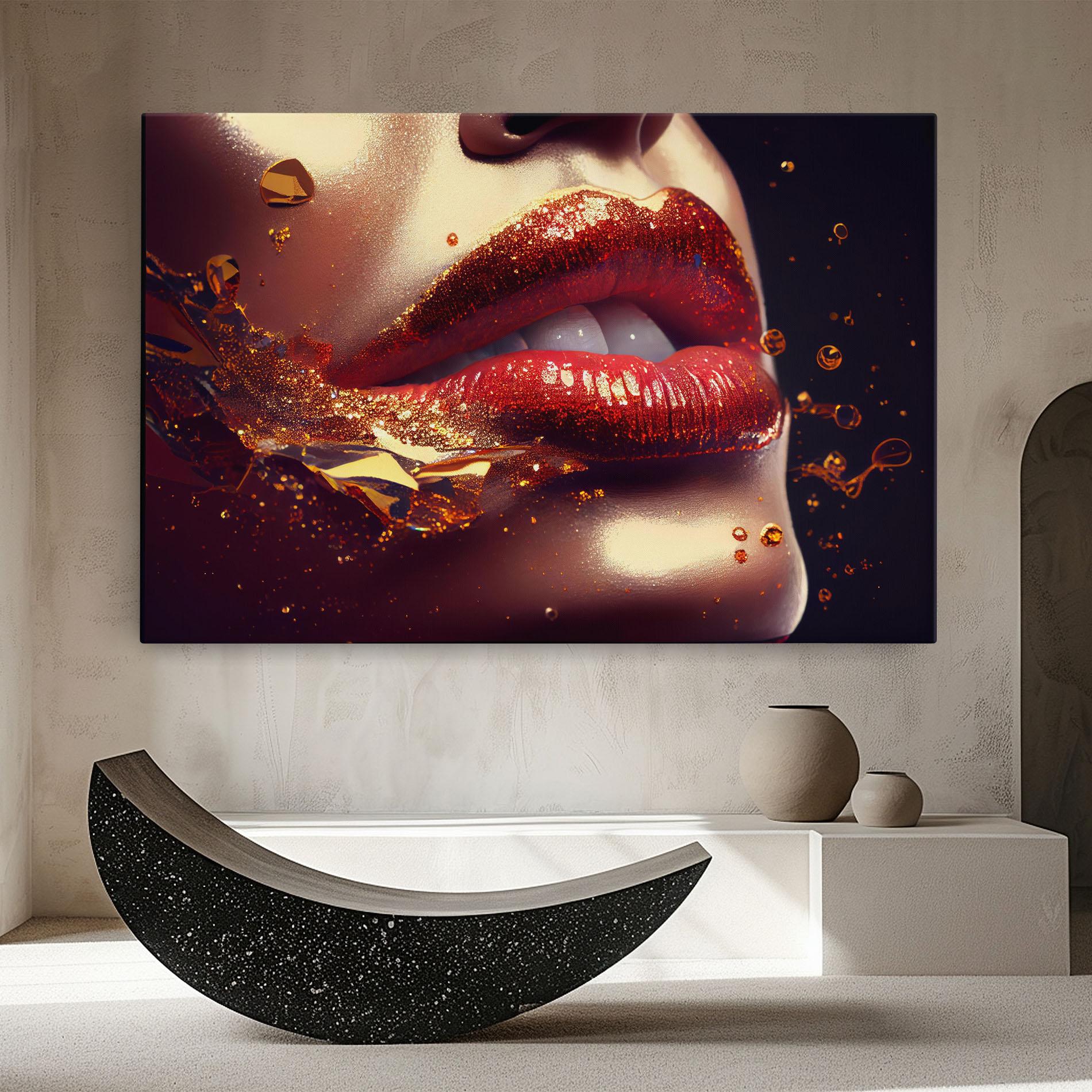 Leinwandbild Gold Glitter Lips mockup 8