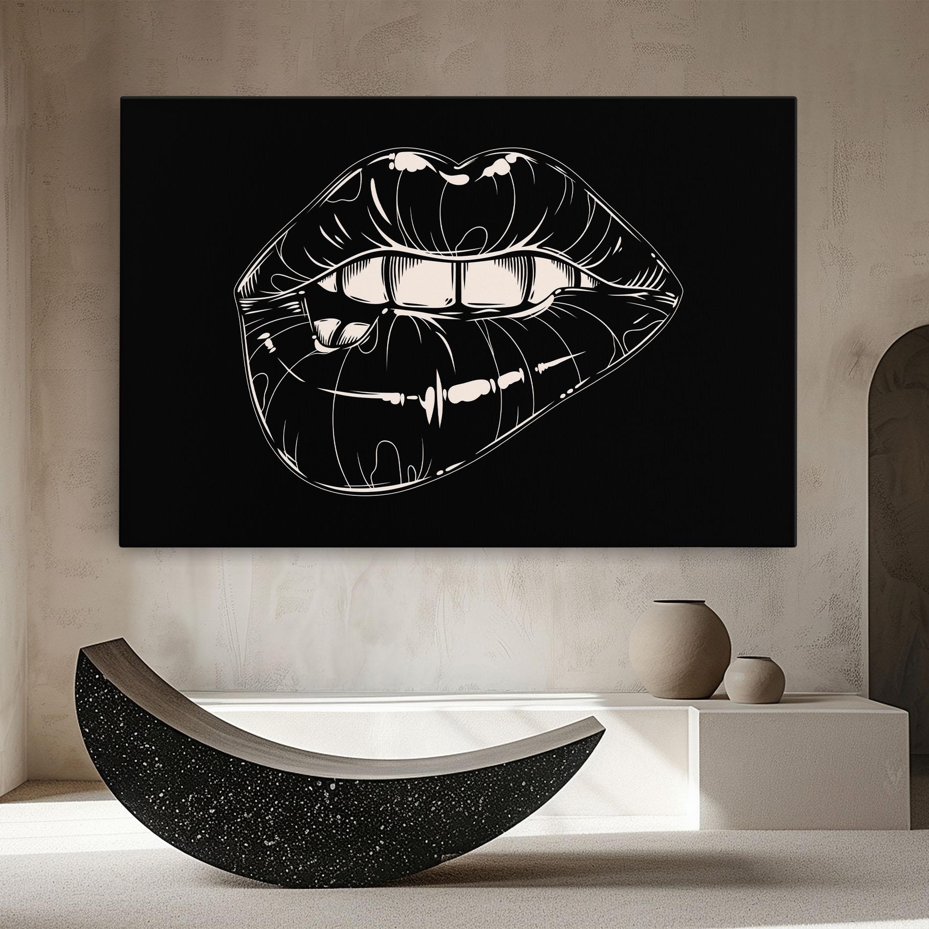 Leinwandbild Juicy Lips On Black mockup 8