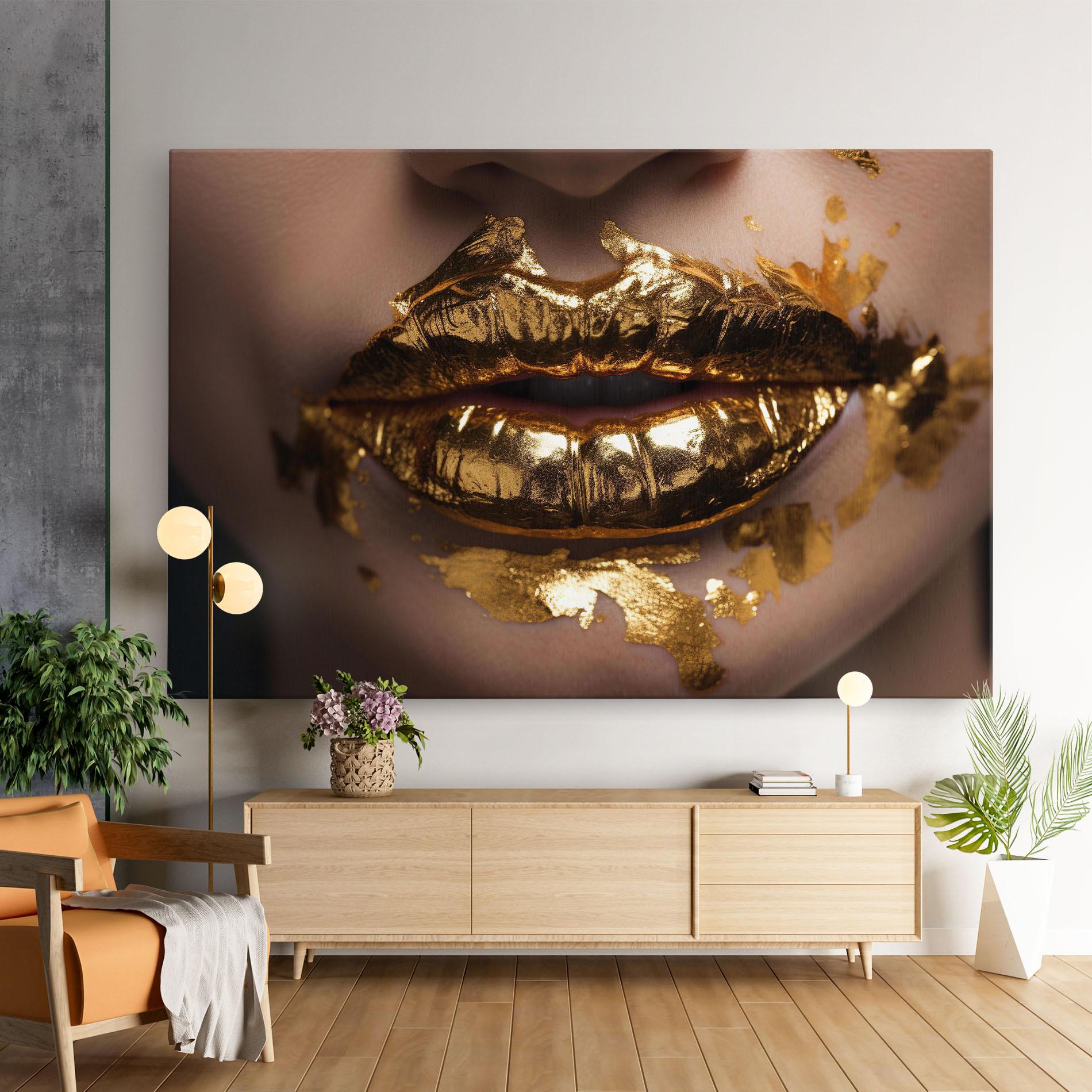 Leinwandbild Close Gold Lips mockup 9