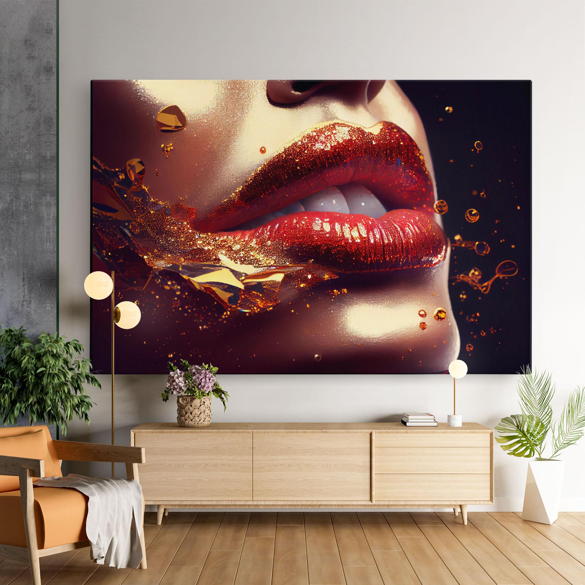 Leinwandbild Gold Glitter Lips mockup 9