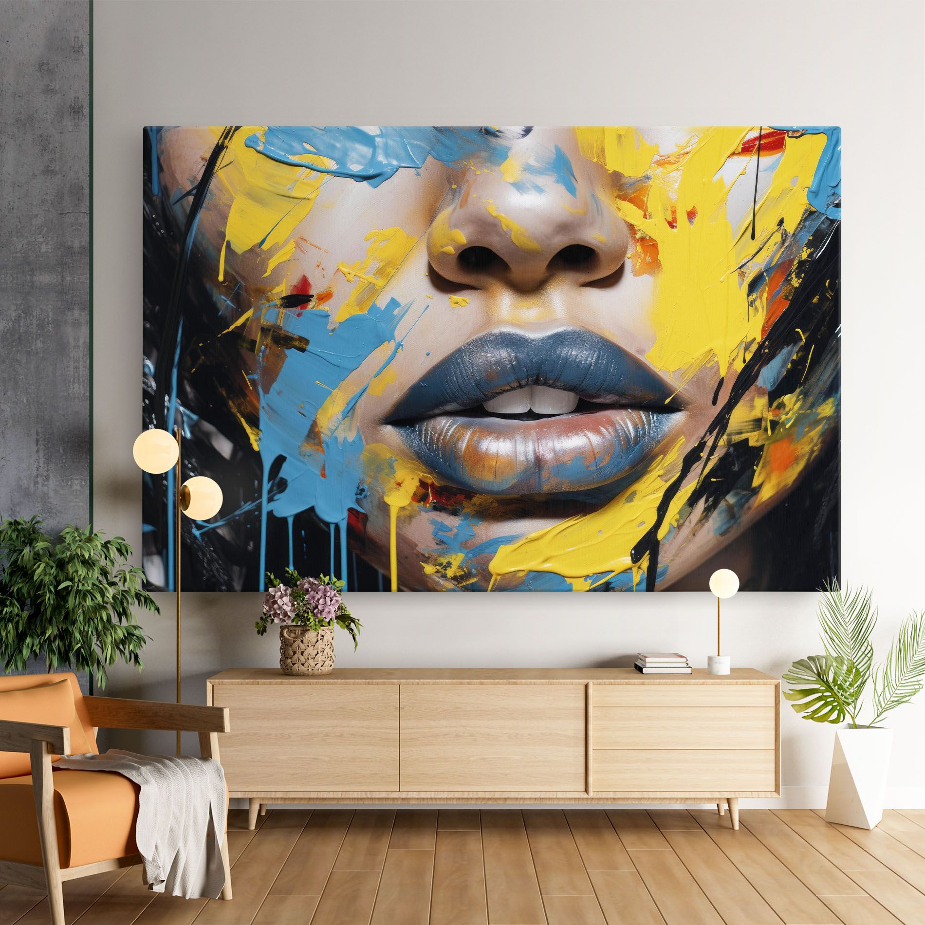 Yellow Blue Lips Art mockup 9