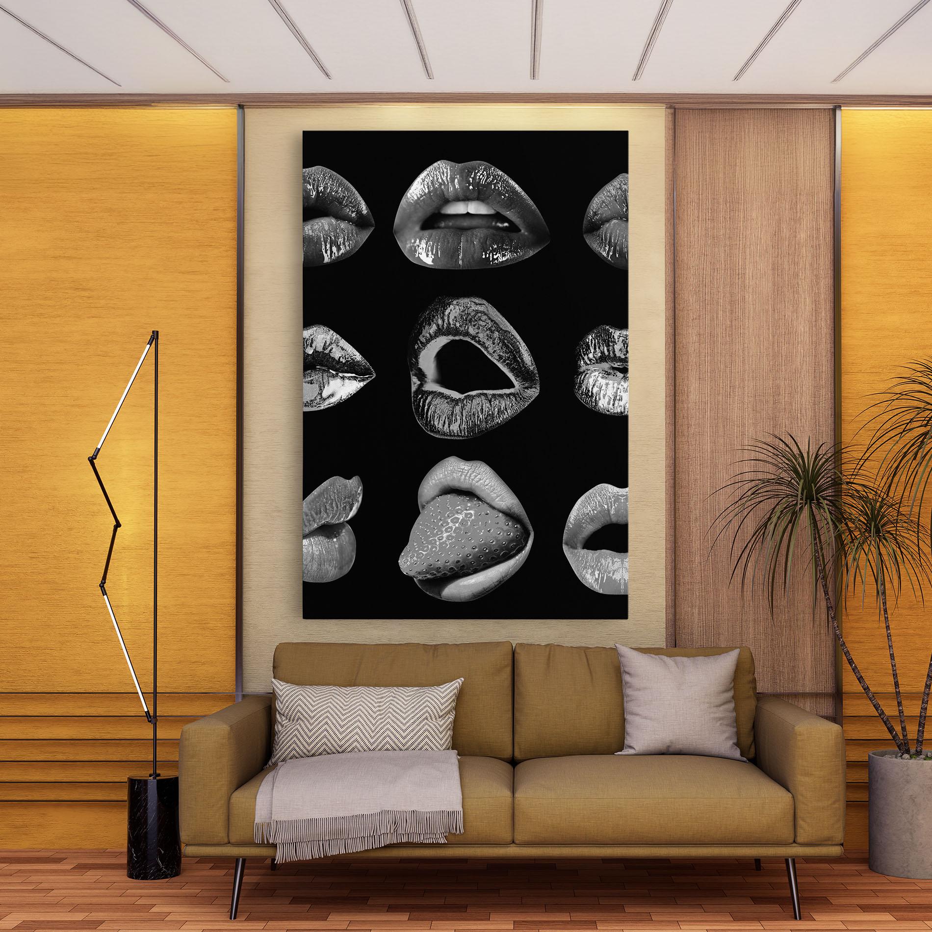 Leinwandbild Grey Lips Collage mockup 9