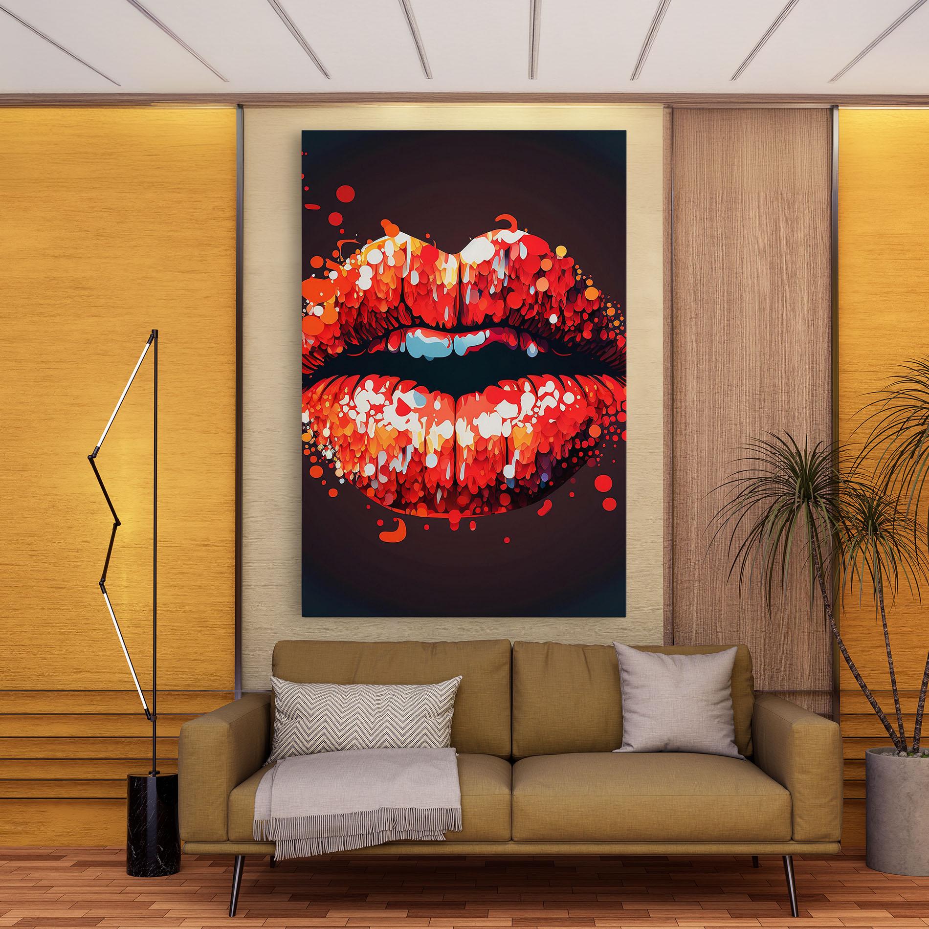 Leinwandbild Red Lips With Word Lips It mockup 9