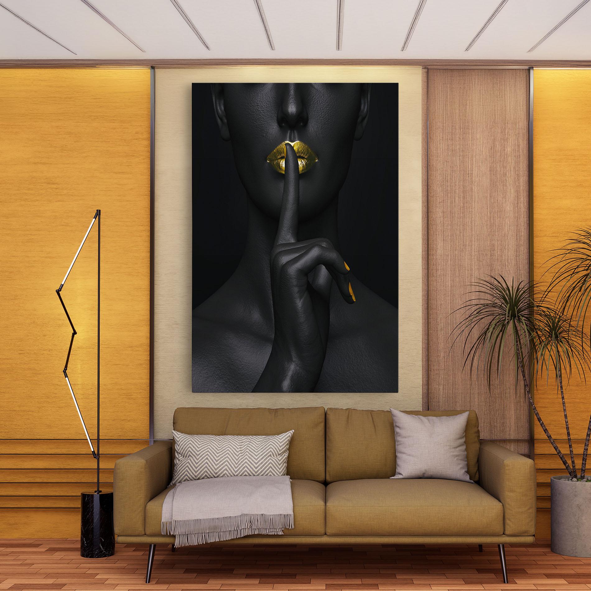 Leinwandbild Silence Lips Portrait mockup 9