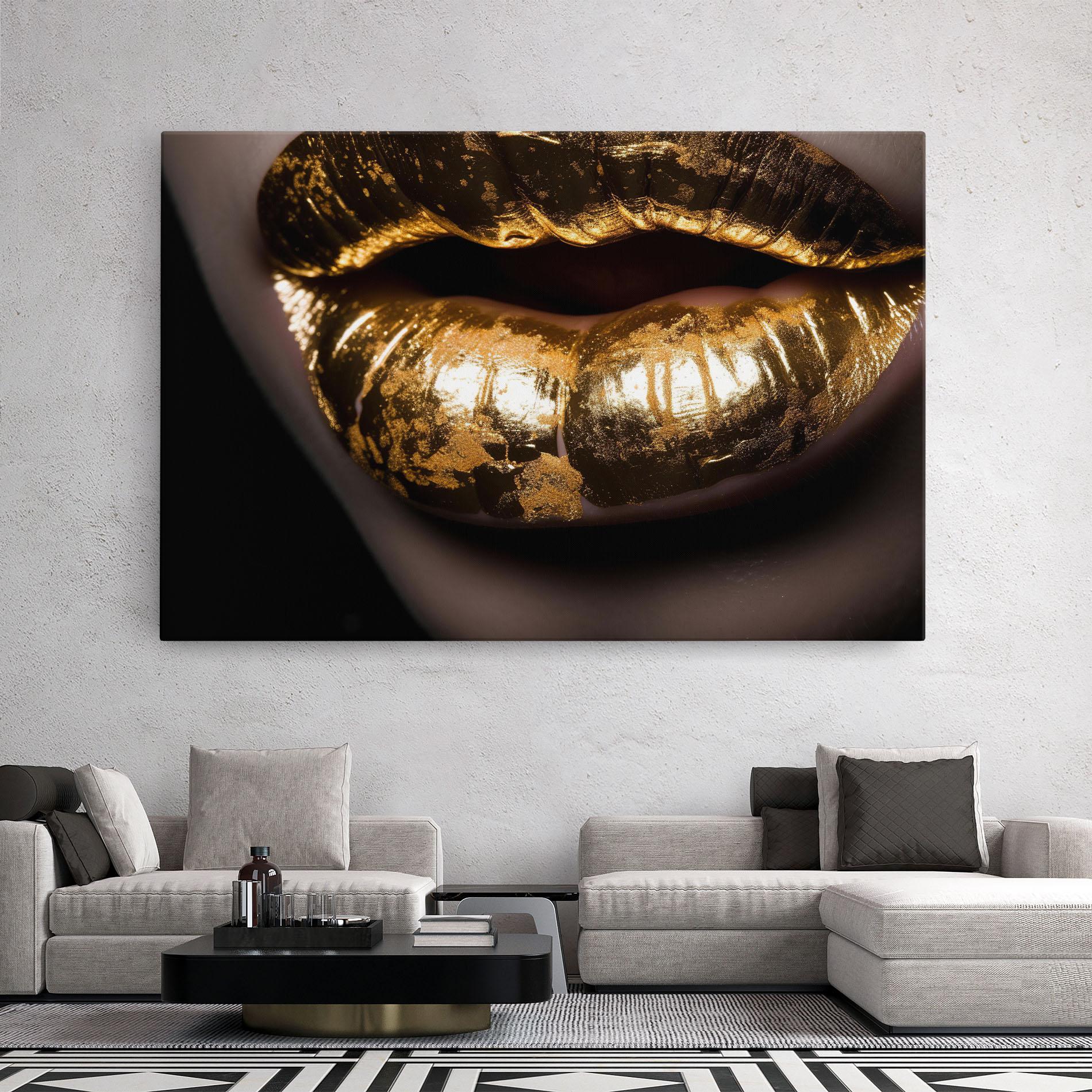 Leinwandbild Big Gold Lips mockup 2