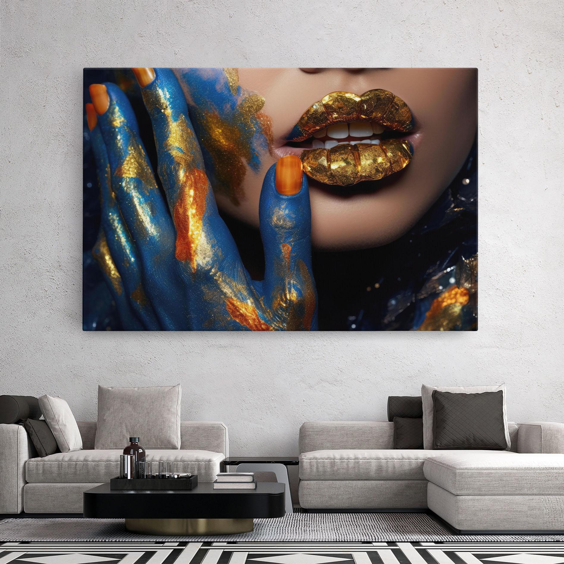 Leinwandbild Blue Hand Lips mockup 2