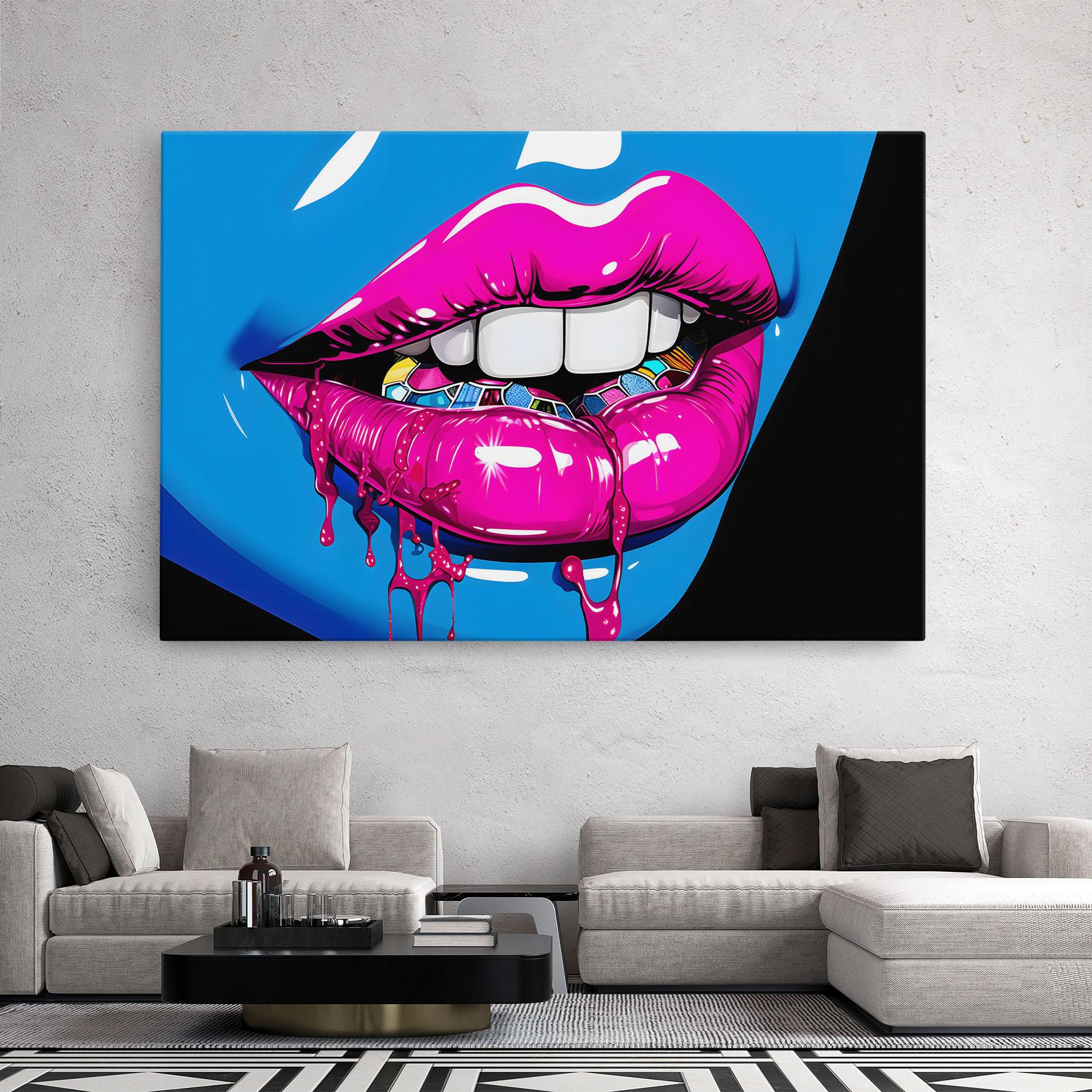 Leinwandbild Blue Pink Lips Art mockup 2