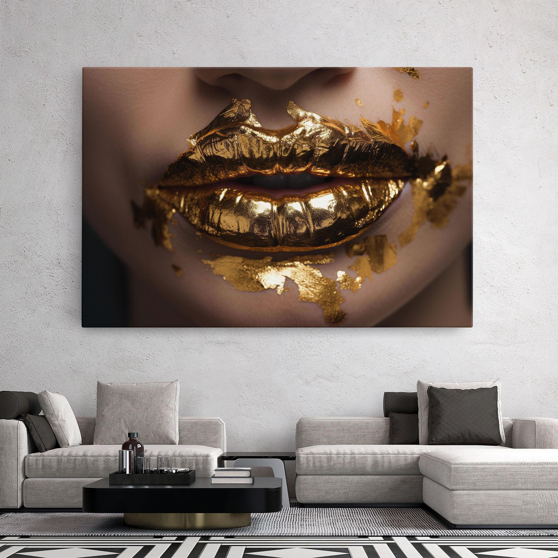 Leinwandbild Close Gold Lips mockup 2