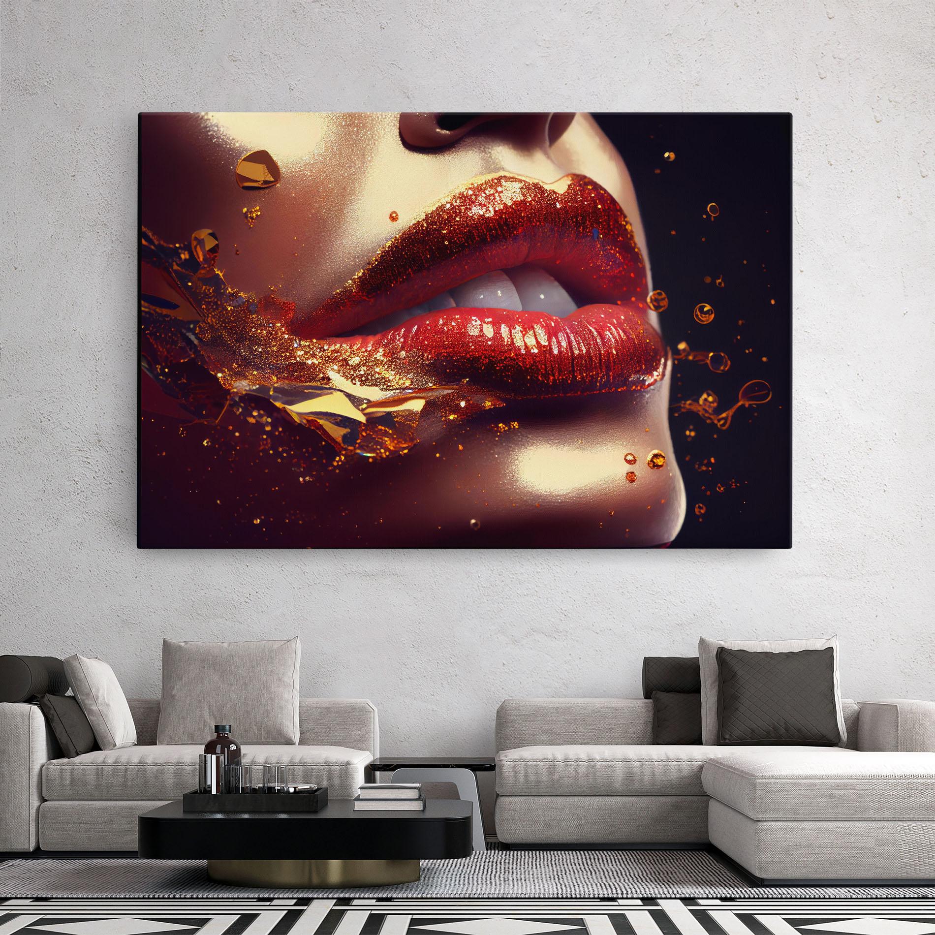 Leinwandbild Gold Glitter Lips mockup 2