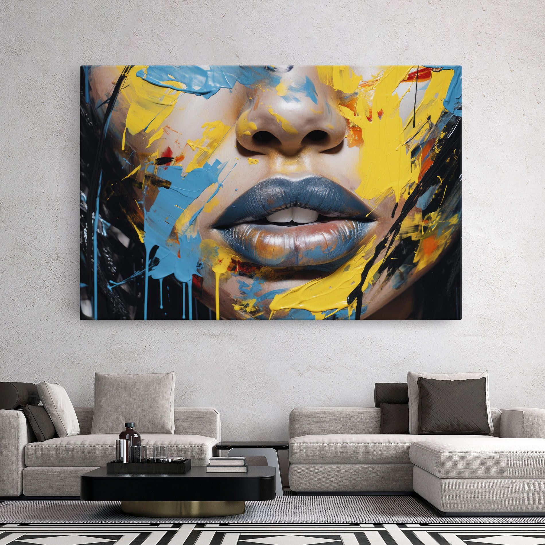 Yellow Blue Lips Art mockup 2