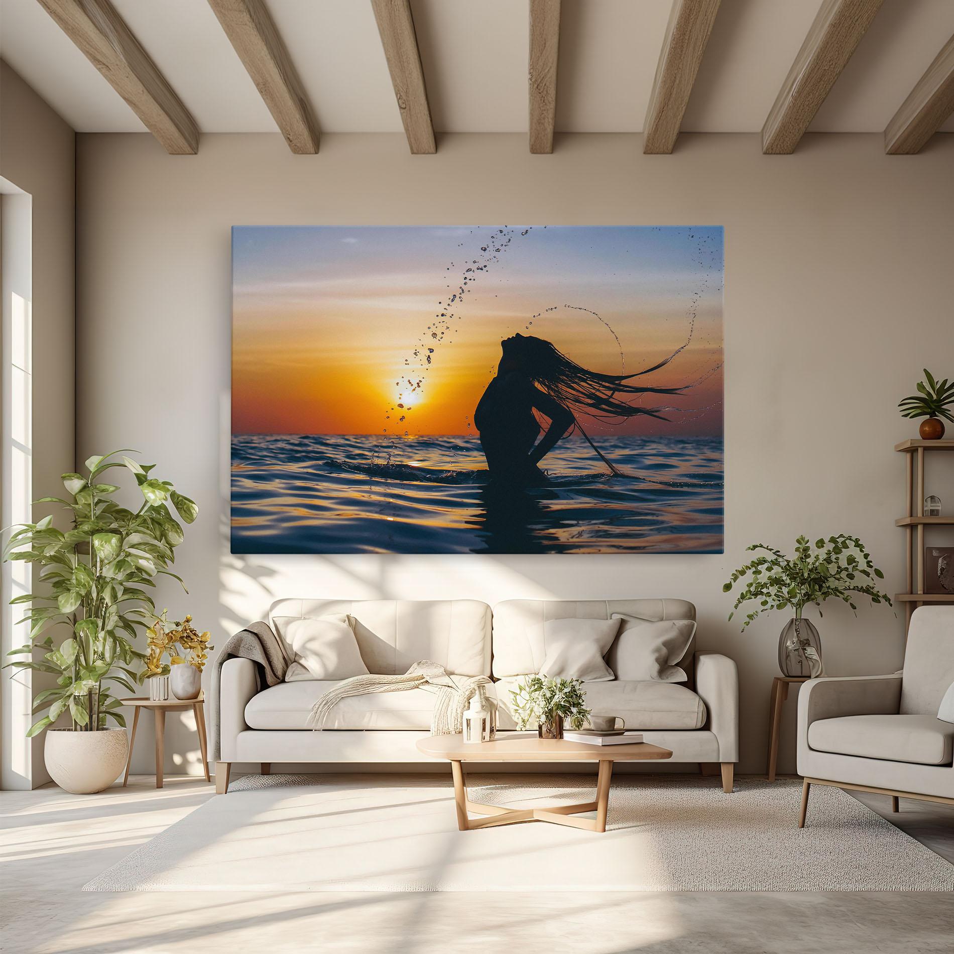 Leinwandbild Ocean Woman Shilouette mockup 6