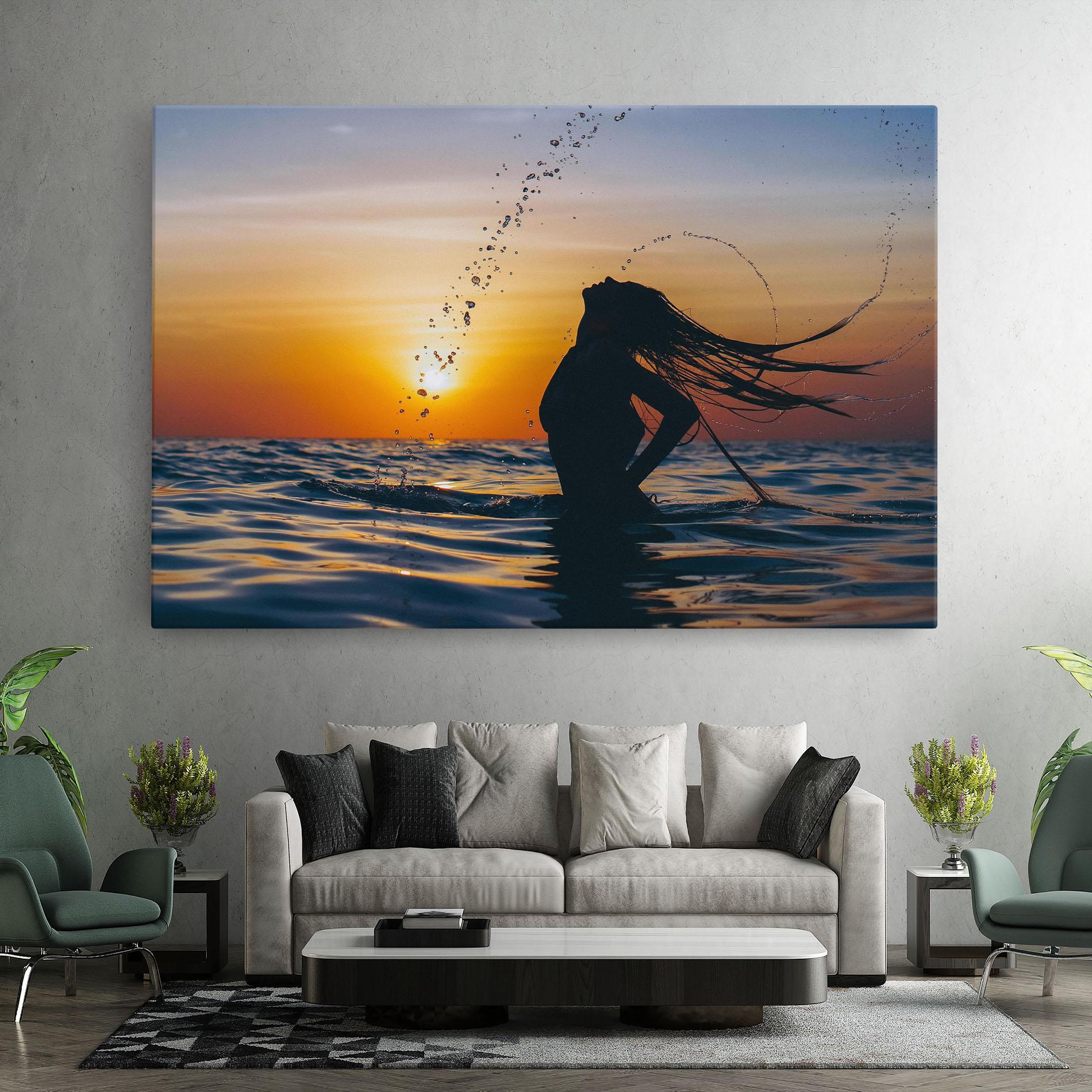 Leinwandbild Ocean Woman Shilouette mockup 7