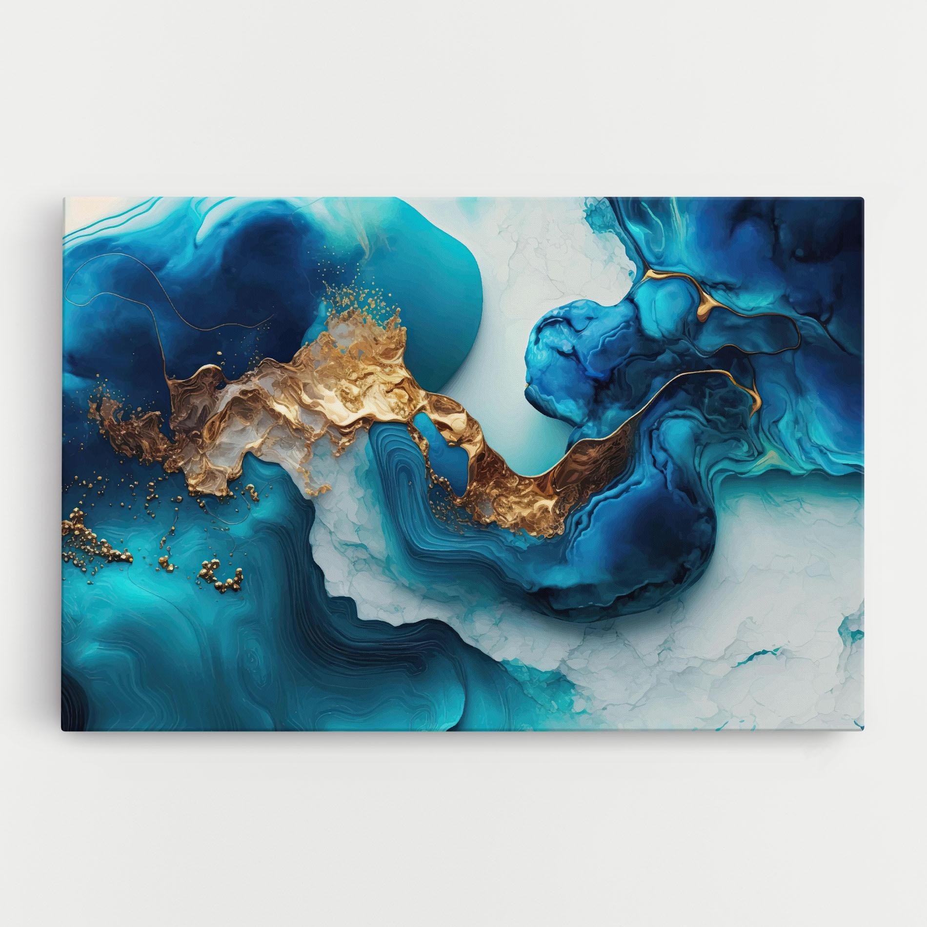 Leinwandbild Gold Blue Art Wave mockup 0