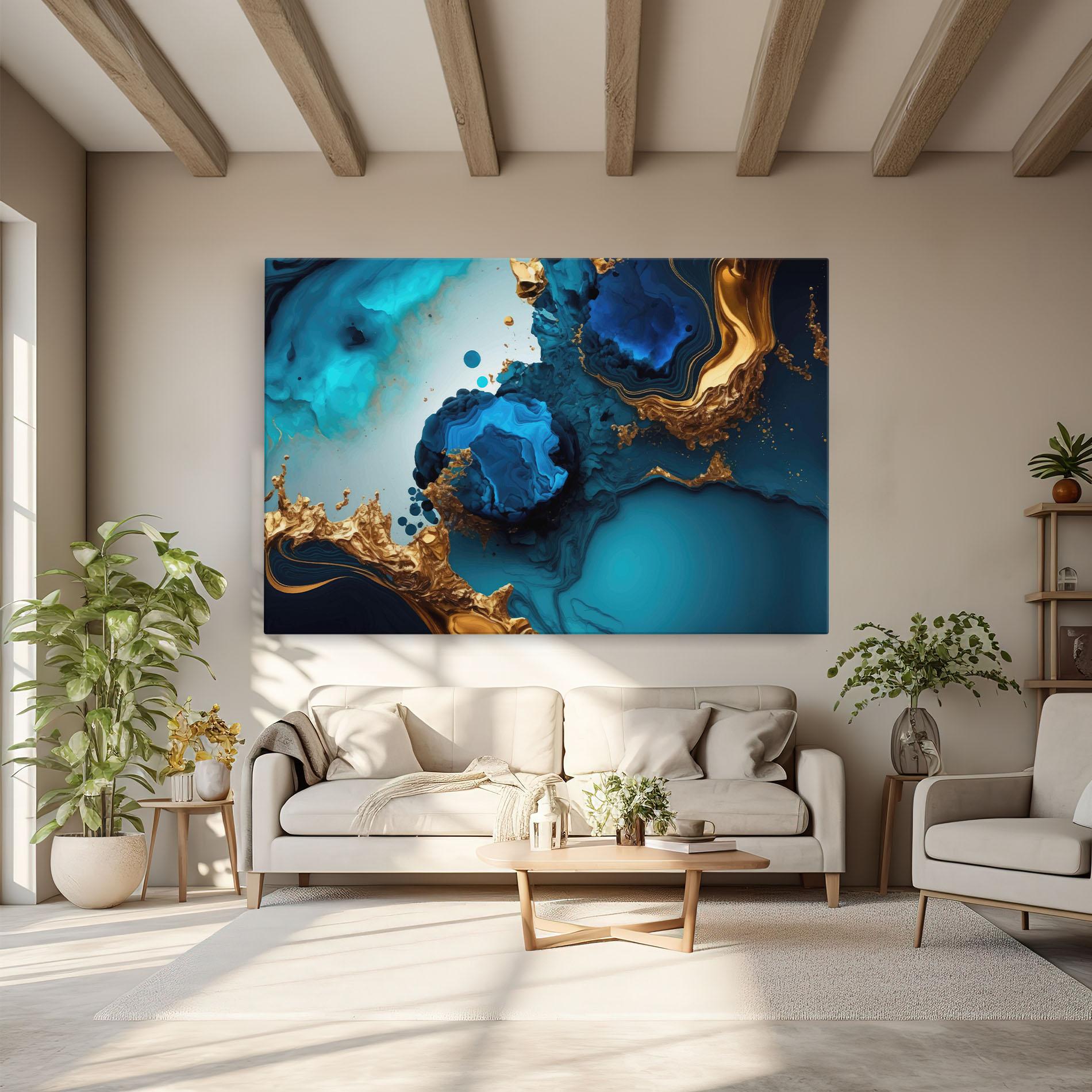 Leinwandbild Blue Gold Wave mockup 6