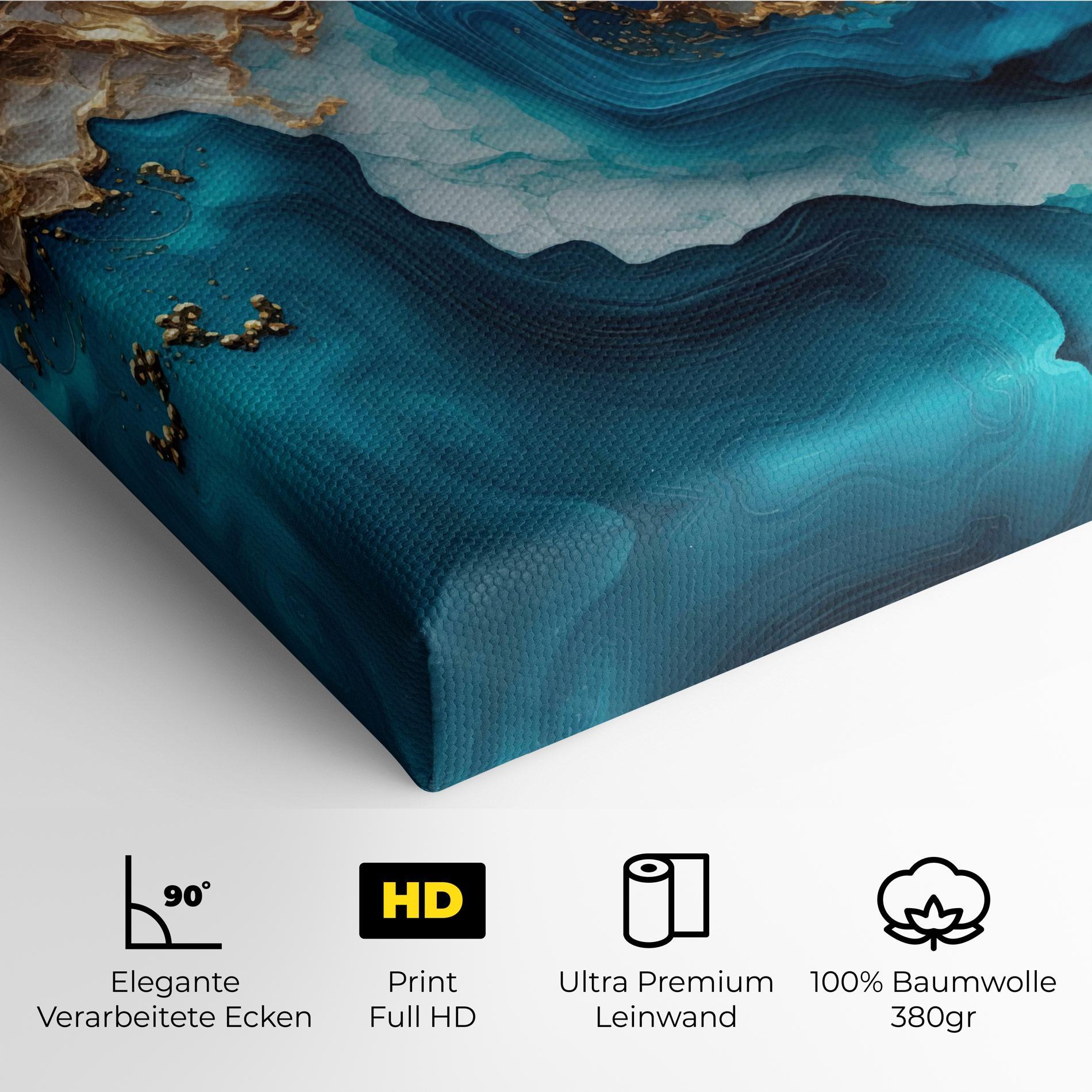 Leinwandbild Gold Blue Art Wave mockup 4