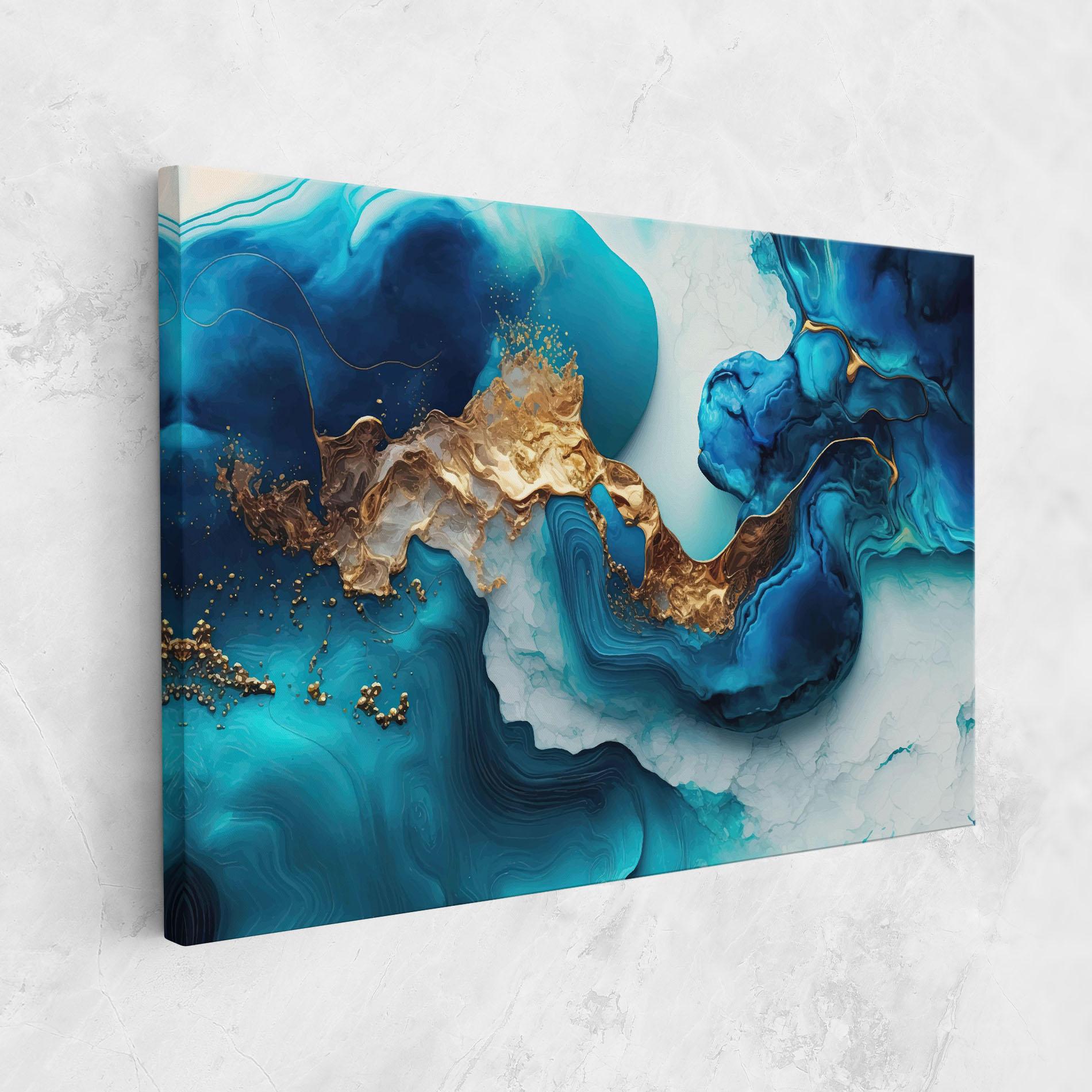 Leinwandbild Gold Blue Art Wave mockup 1