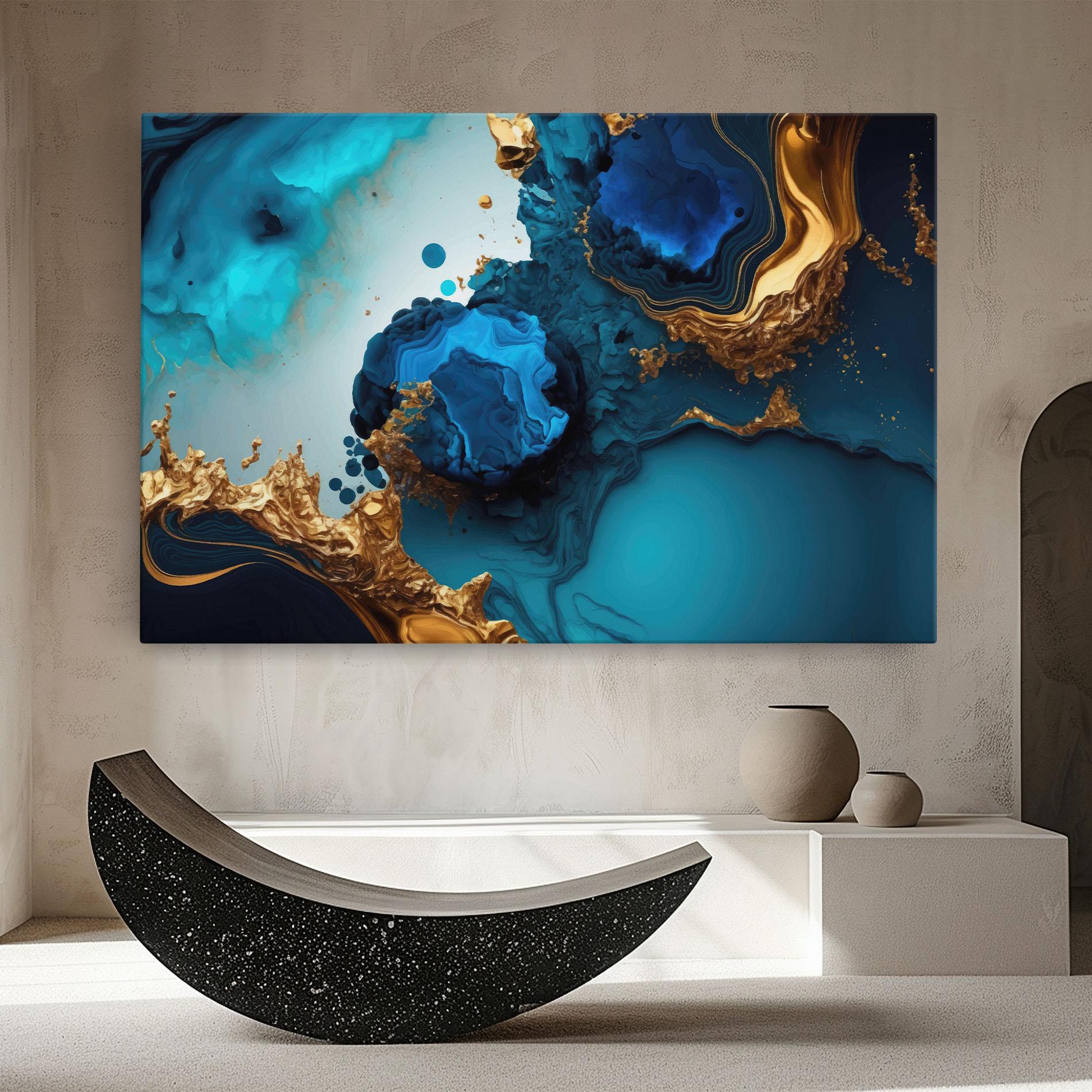 Leinwandbild Blue Gold Wave mockup 8