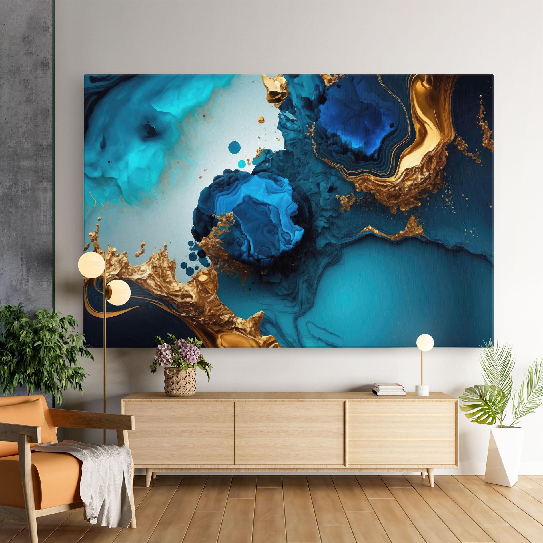 Leinwandbild Blue Gold Wave mockup 9