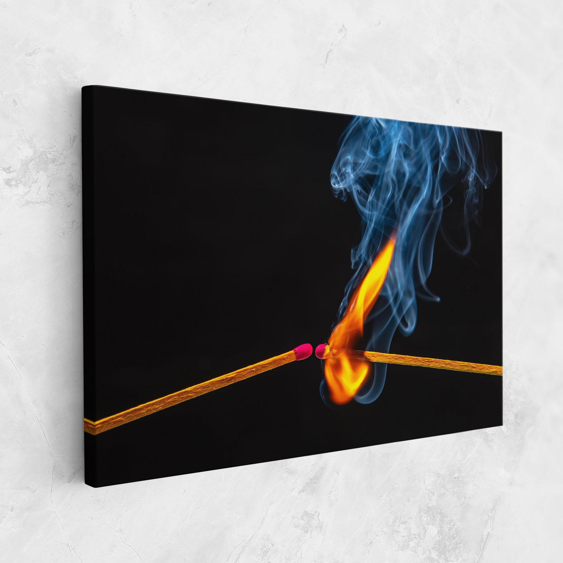 Leinwandbild Burning Smoking Match mockup 1