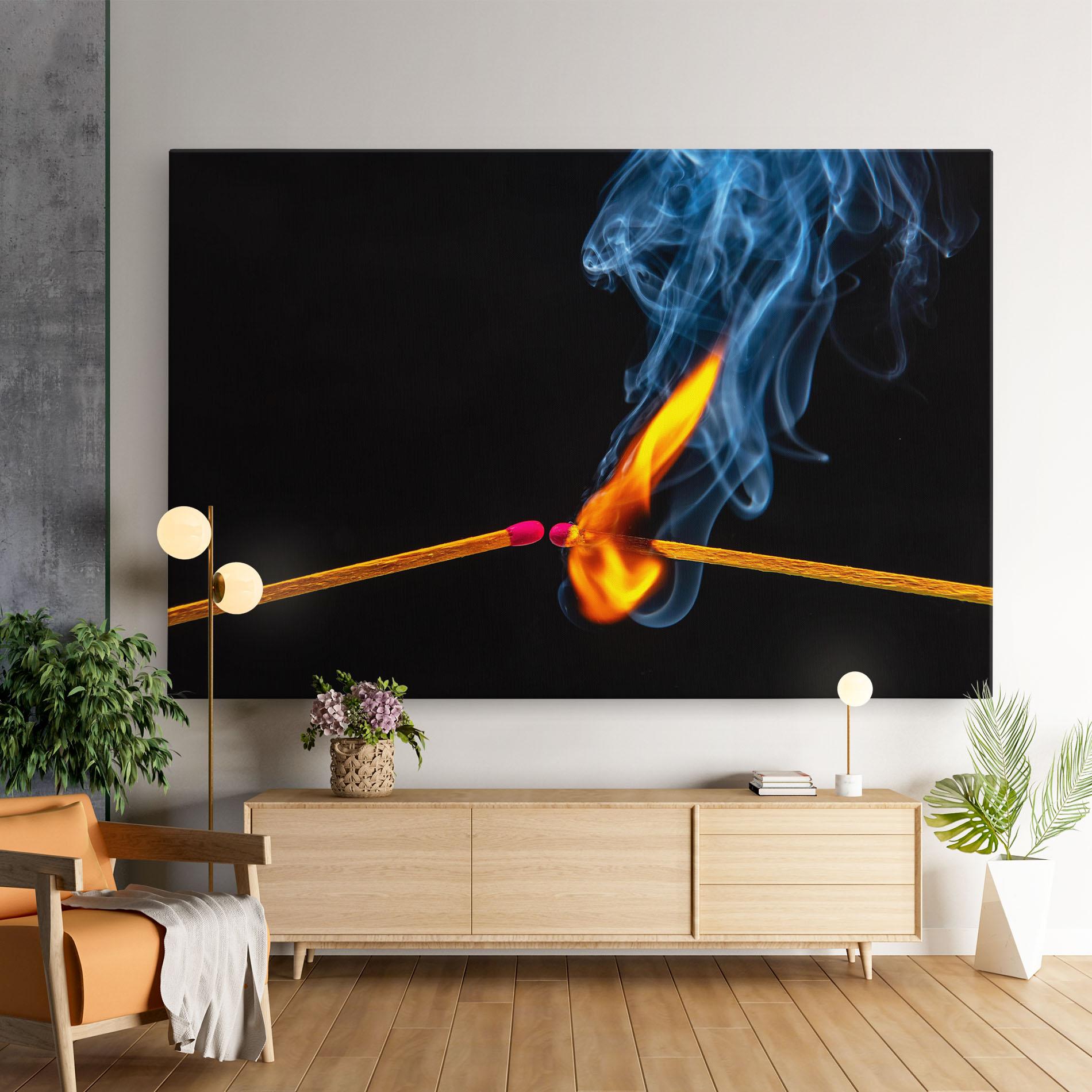 Leinwandbild Burning Smoking Match mockup 9