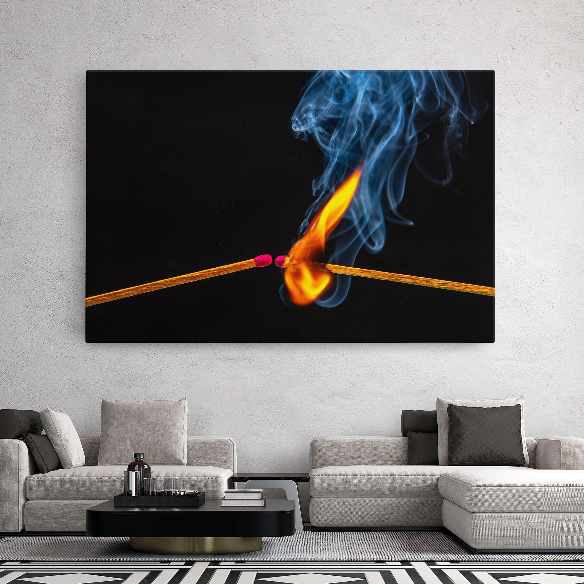 Leinwandbild Burning Smoking Match mockup 2