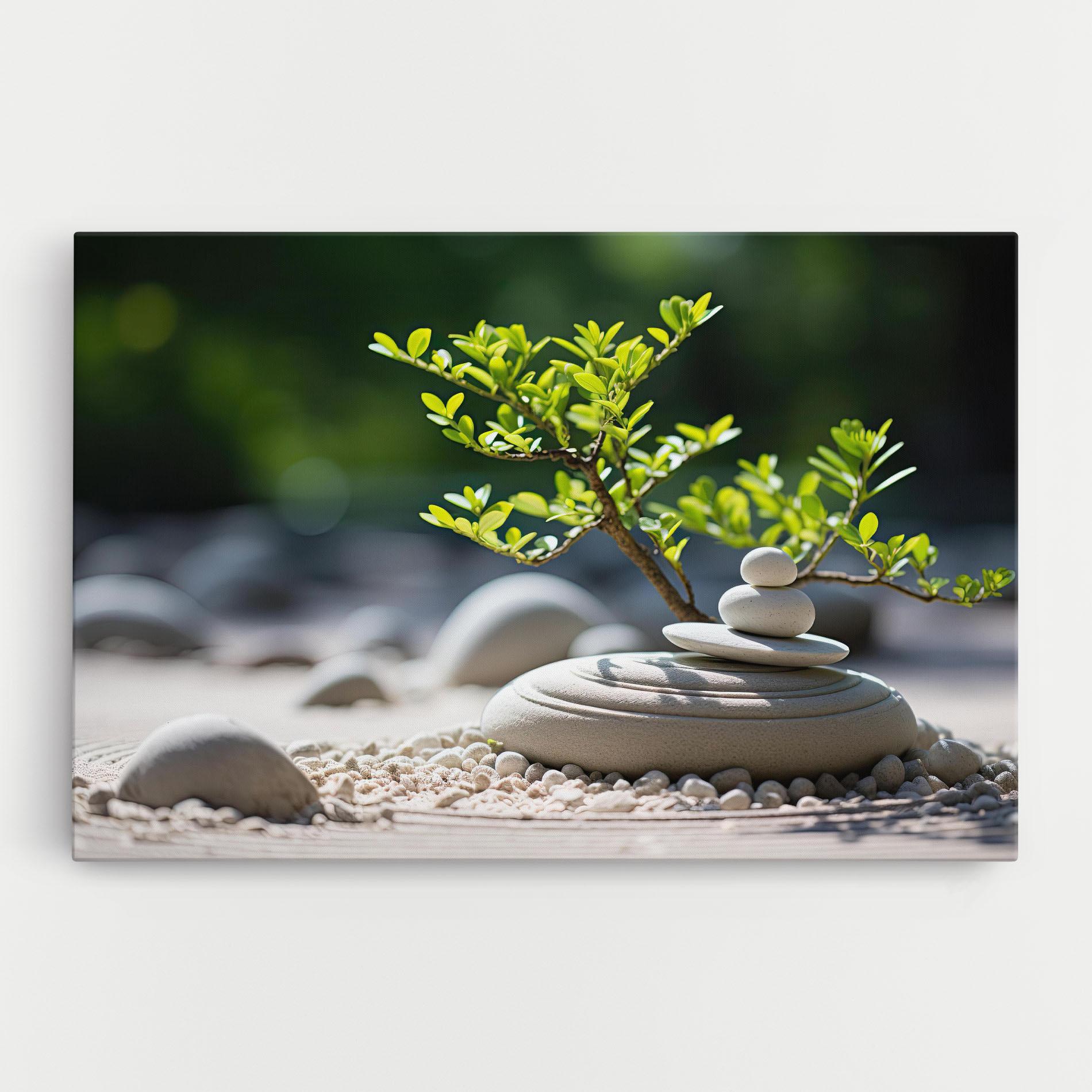 Leinwandbild White Pebbles Plants mockup 0