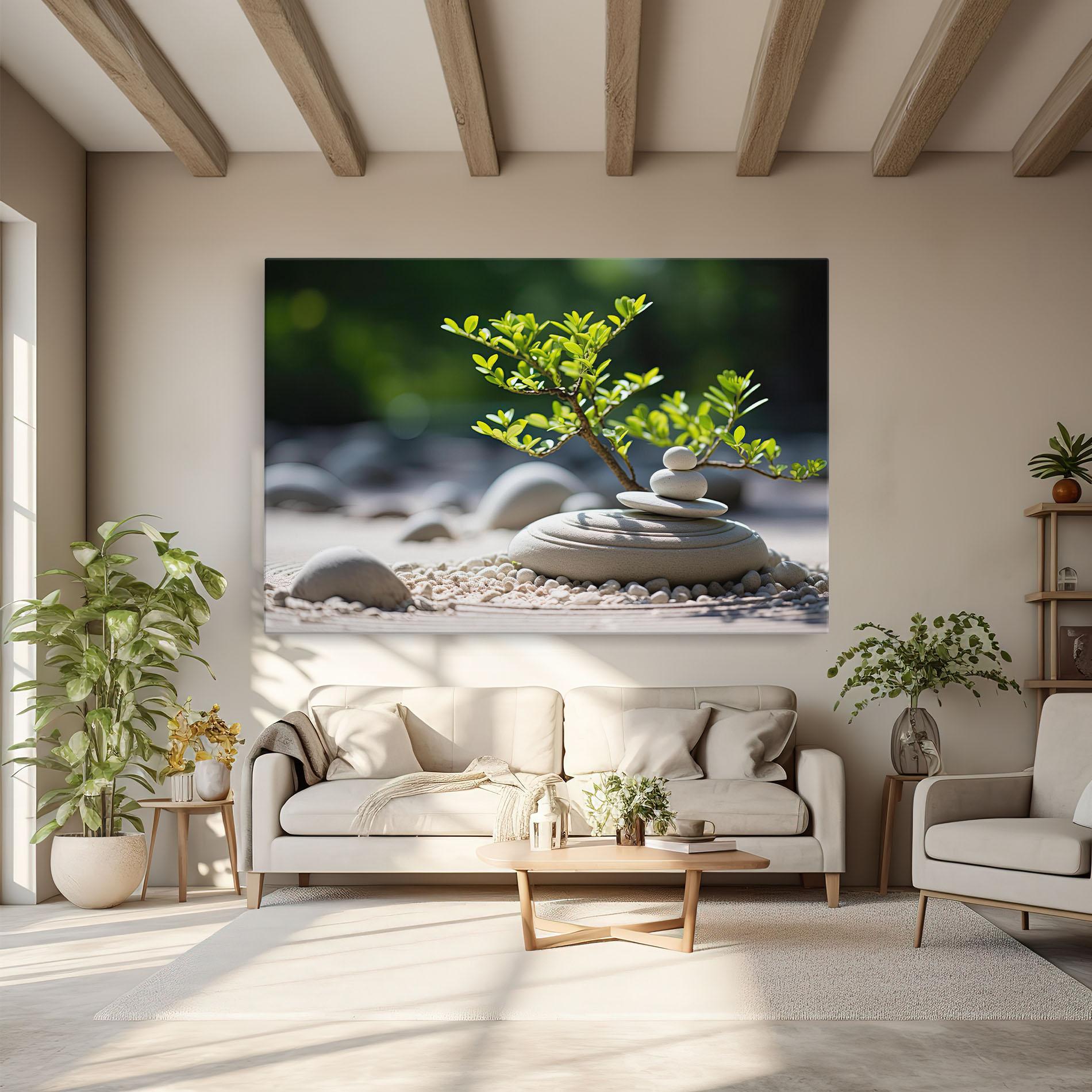 Leinwandbild White Pebbles Plants mockup 6