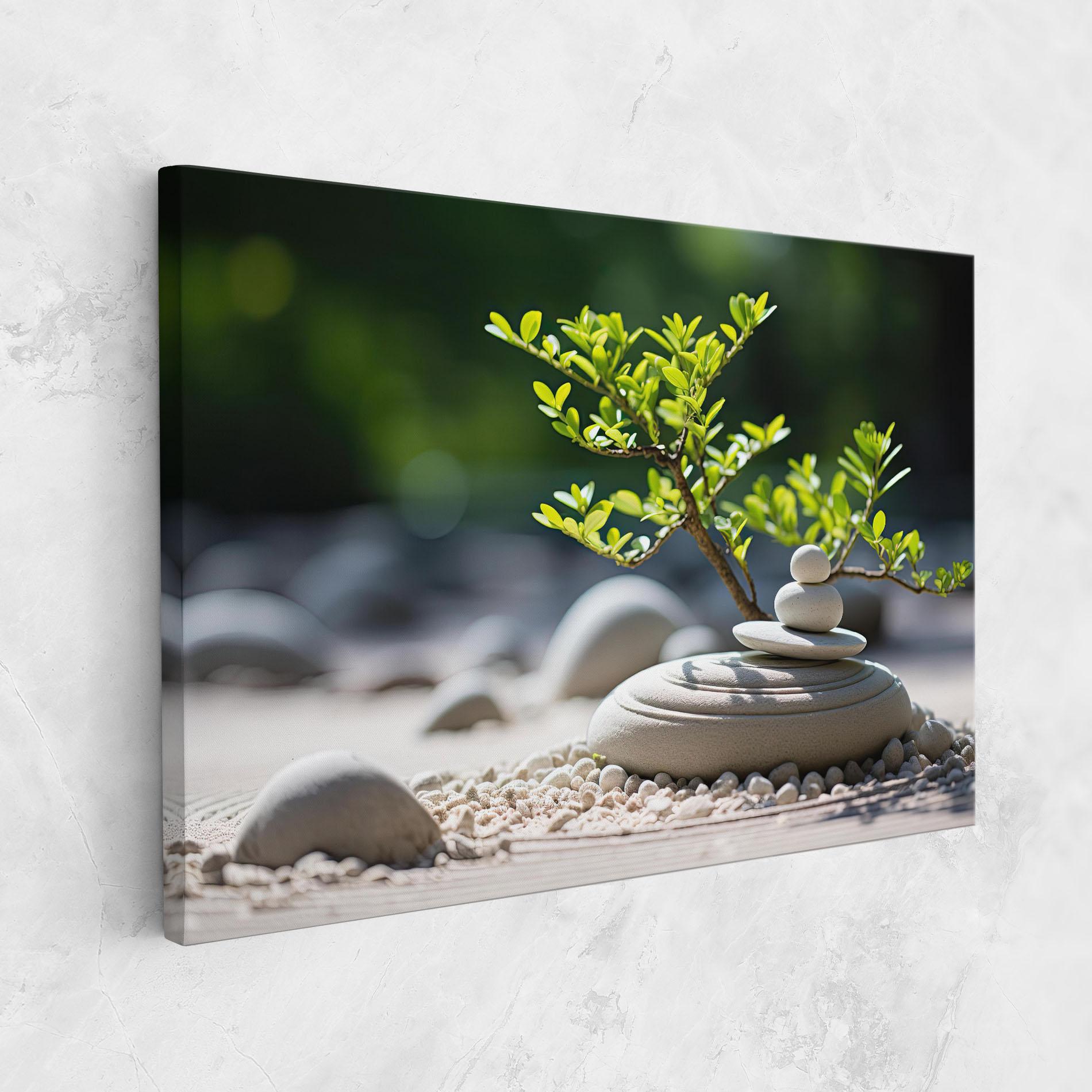 Leinwandbild White Pebbles Plants mockup 1
