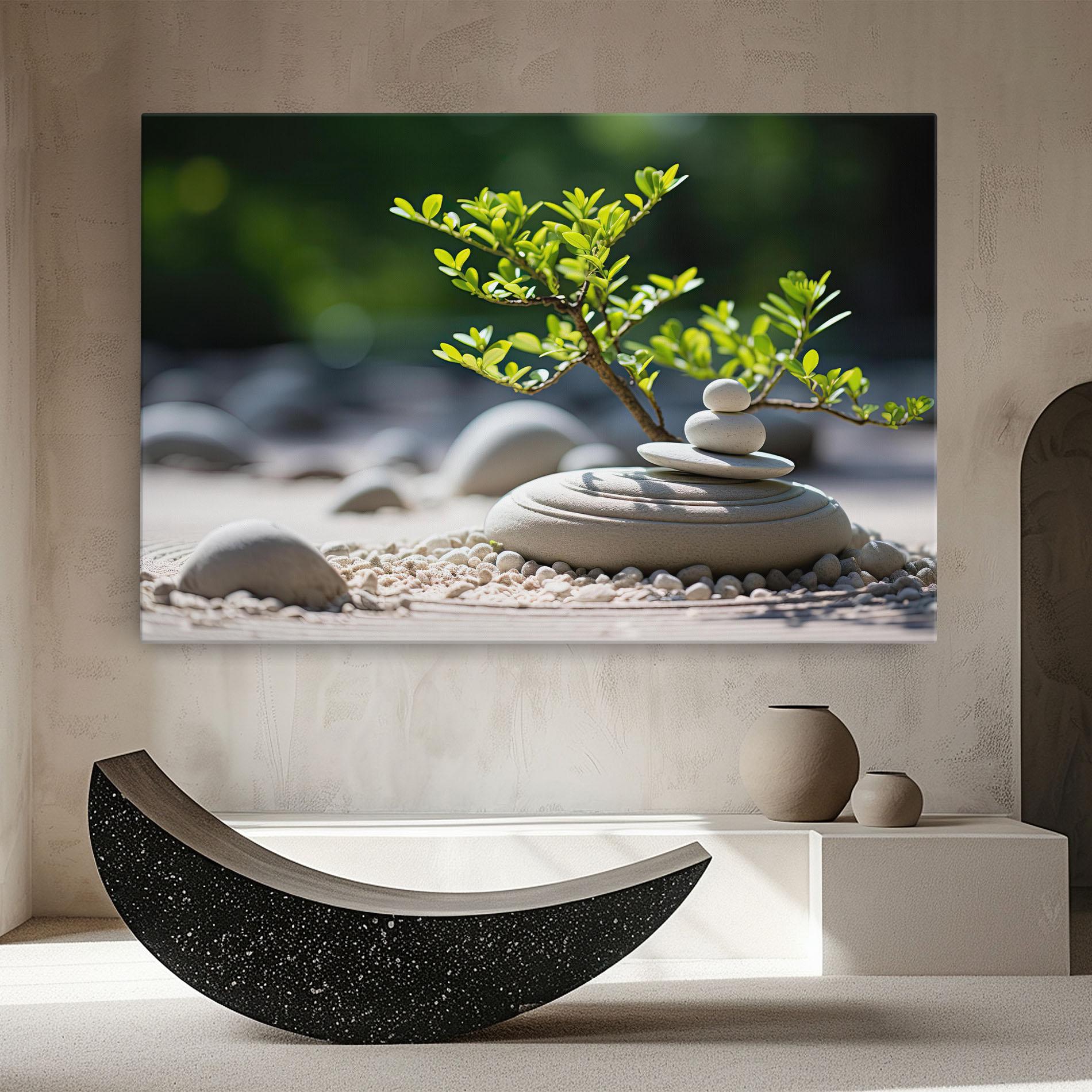 Leinwandbild White Pebbles Plants mockup 8