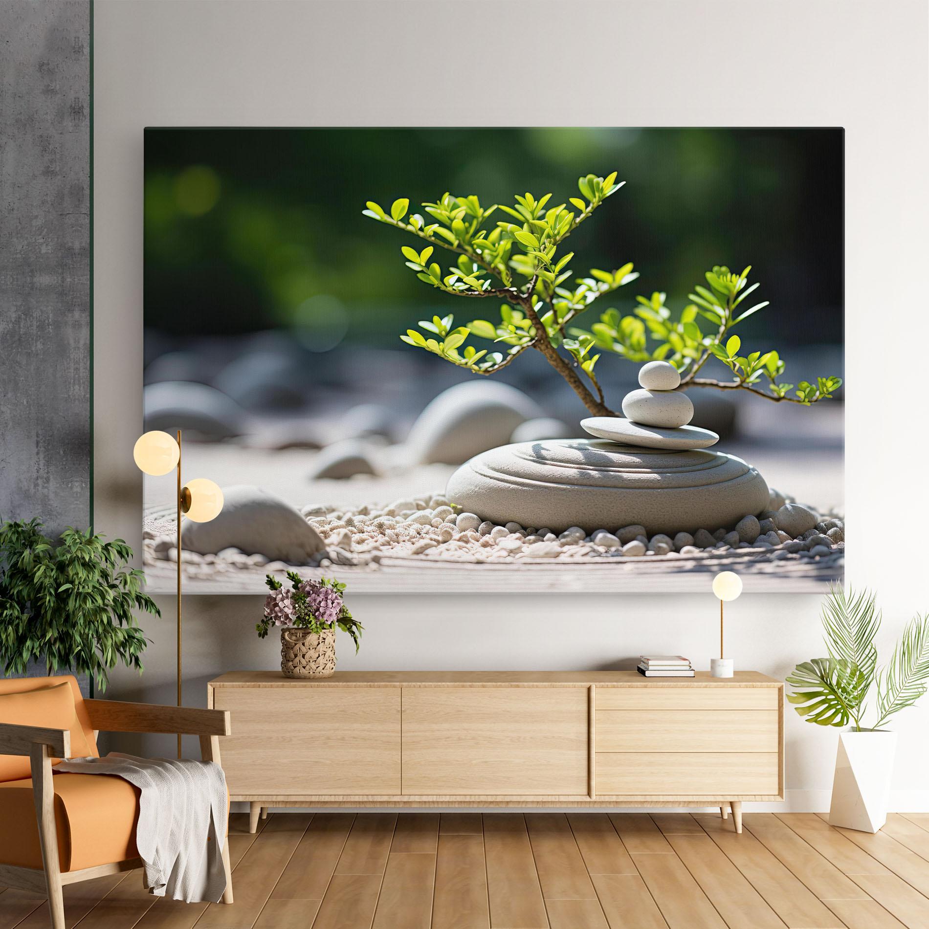 Leinwandbild White Pebbles Plants mockup 9