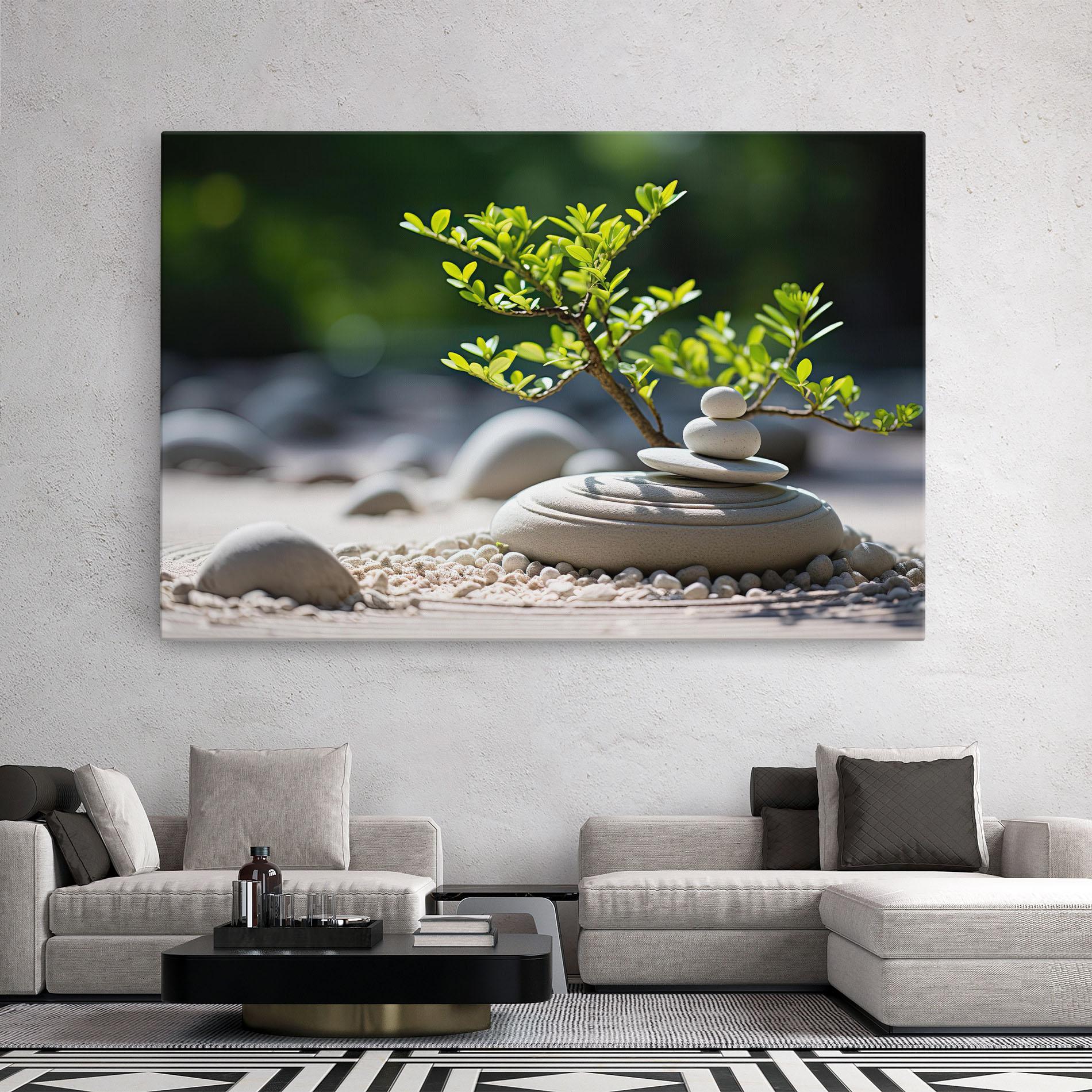 Leinwandbild White Pebbles Plants mockup 2