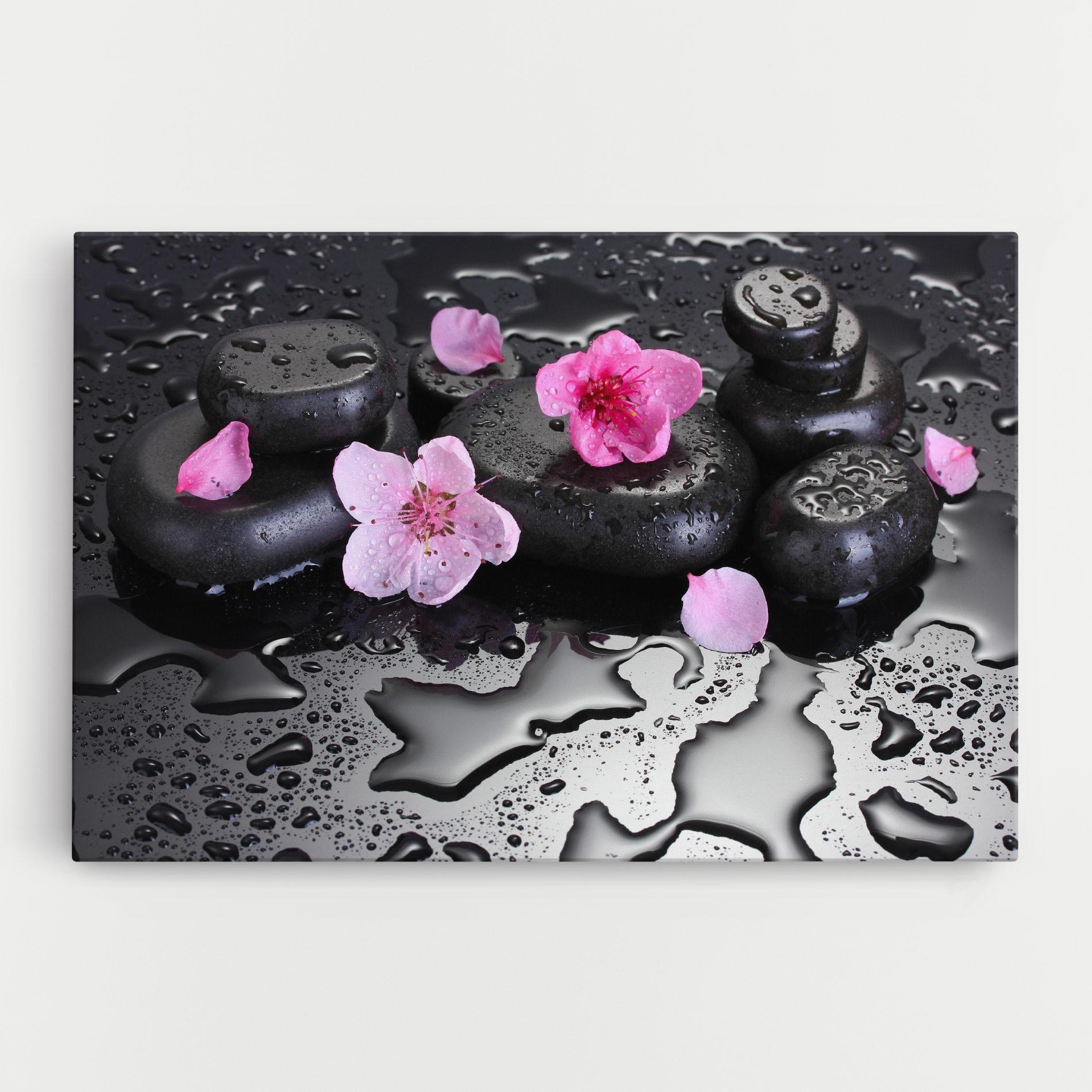 Leinwandbild Pink Flowers Stones mockup 0