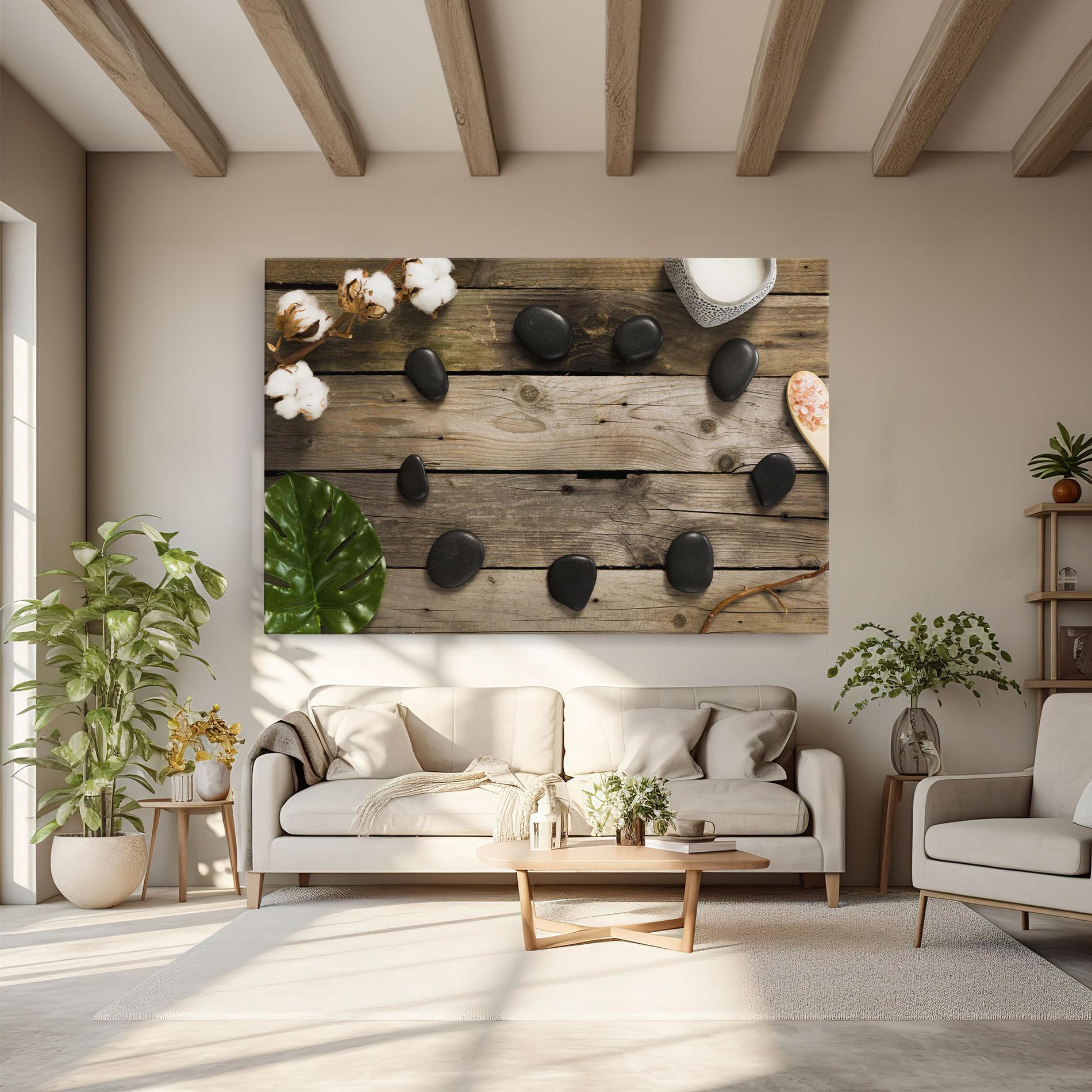 Leinwandbild Cotton Flowers Stones mockup 6