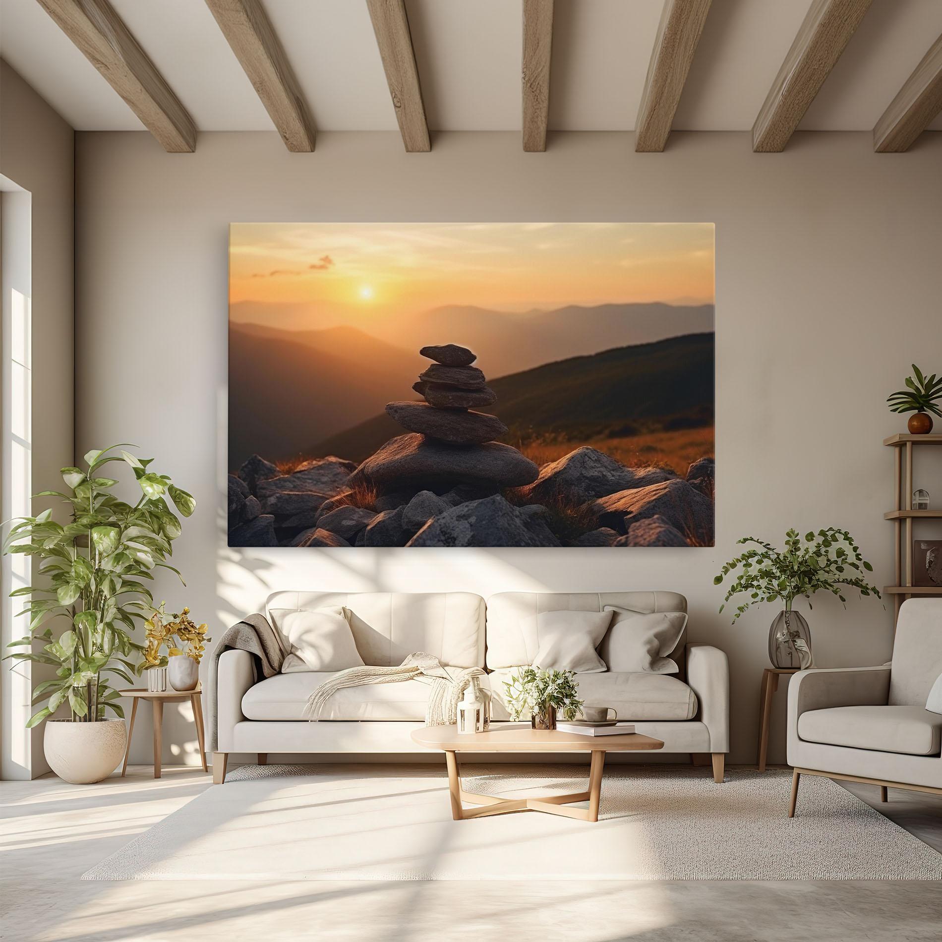 Leinwandbild Nature Sunset Stones mockup 6