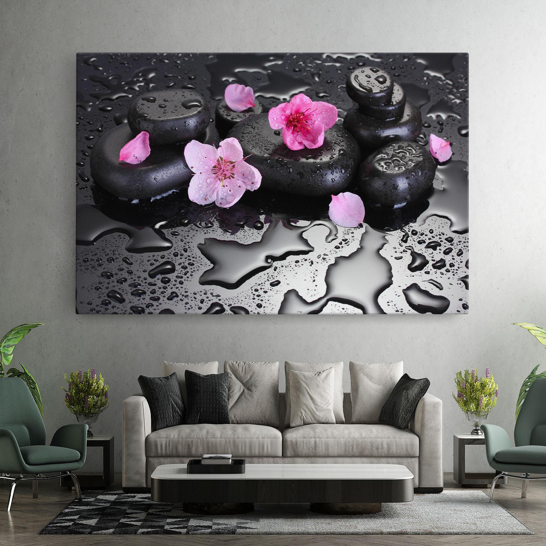 Leinwandbild Pink Flowers Stones mockup 7